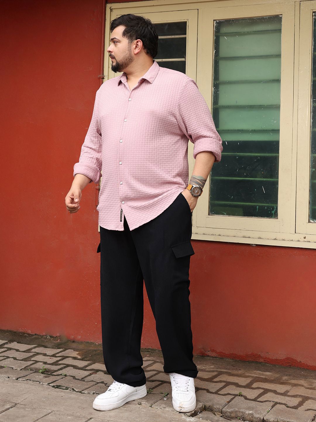 Instafab Plus Men Size Comfort Fit Textured Spread Collar Cotton Casual Shirt-picture-26