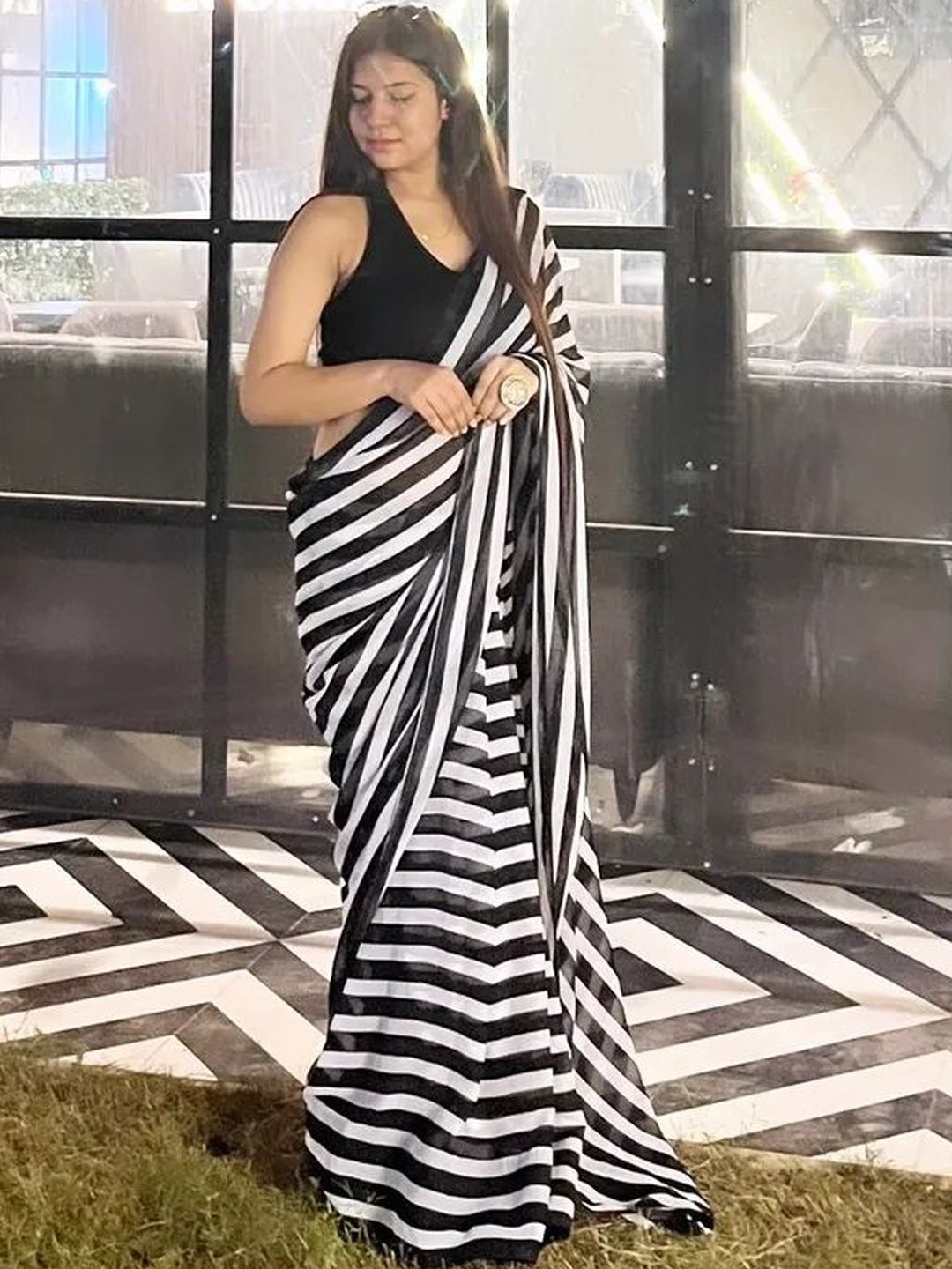 Moda Rapido Striped Poly Georgette Designer Saree-picture-44