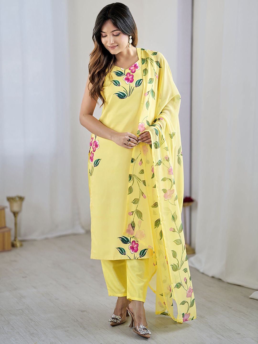 J.KANJI Women Floral Printed Kurta with Trousers & Dupatta-picture-31