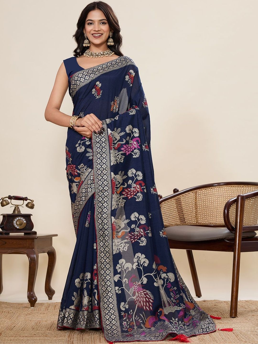 VS MALL Ethnic Motifs Zari Pure Cotton Heavy Work Paithani Saree-picture-10