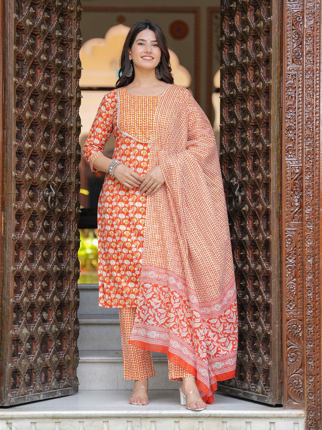 JAIPURI COLLECTION Women Printed Regular Pure Cotton Kurta with Trousers & Dupatta-picture-36