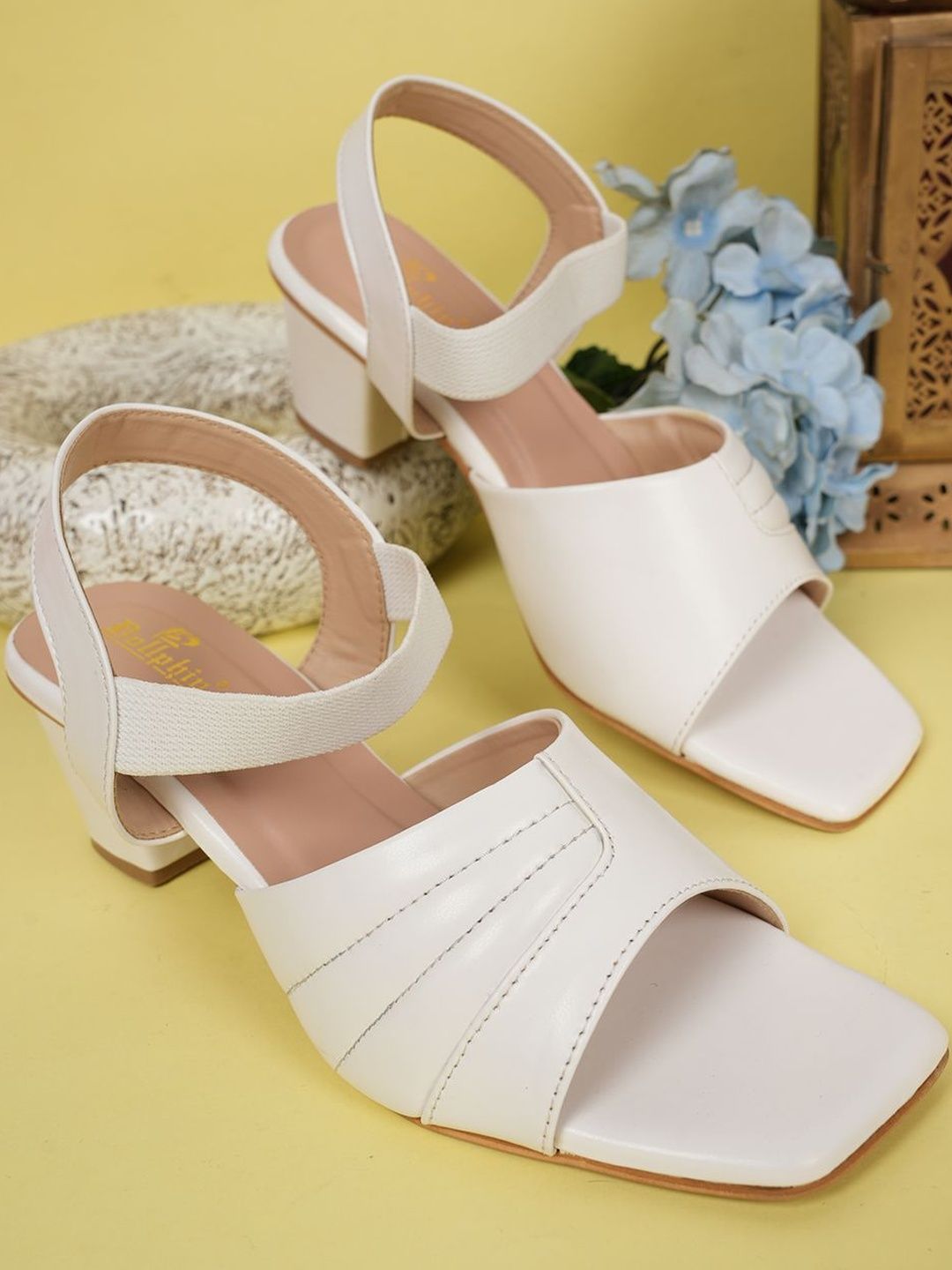 Dollphin Women White Closed Back PU Square Toe Block Heels-picture-31