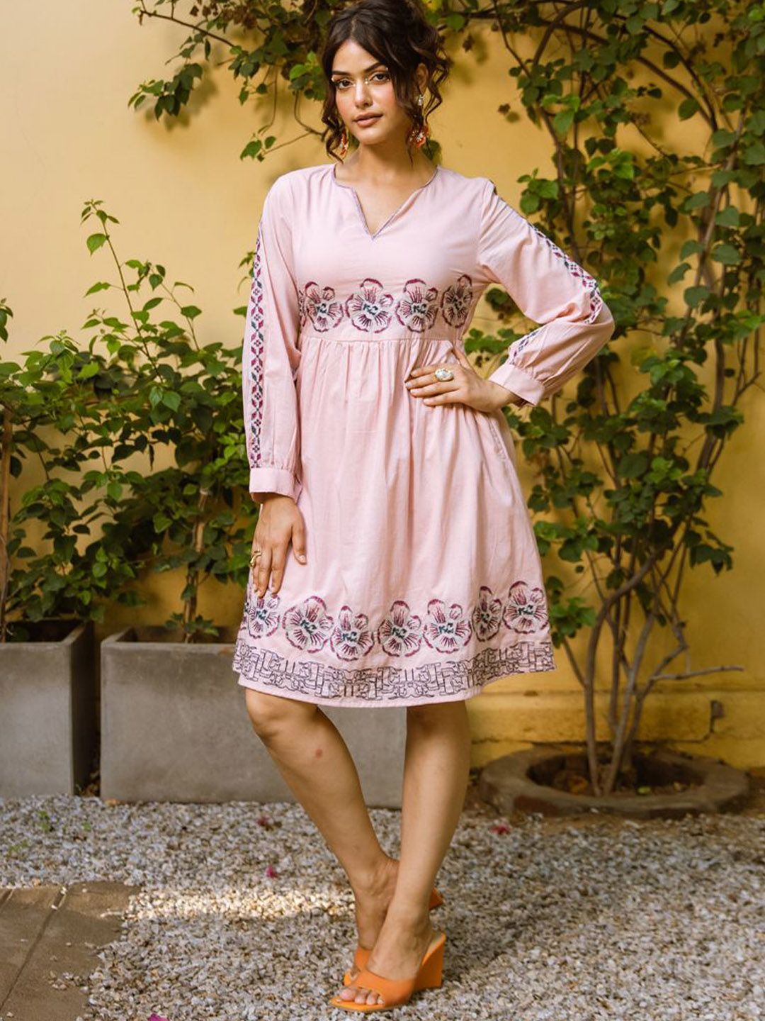 Aadews Lilya Women Embroidered Cotton V-Neck Ethnic Dress-picture-34