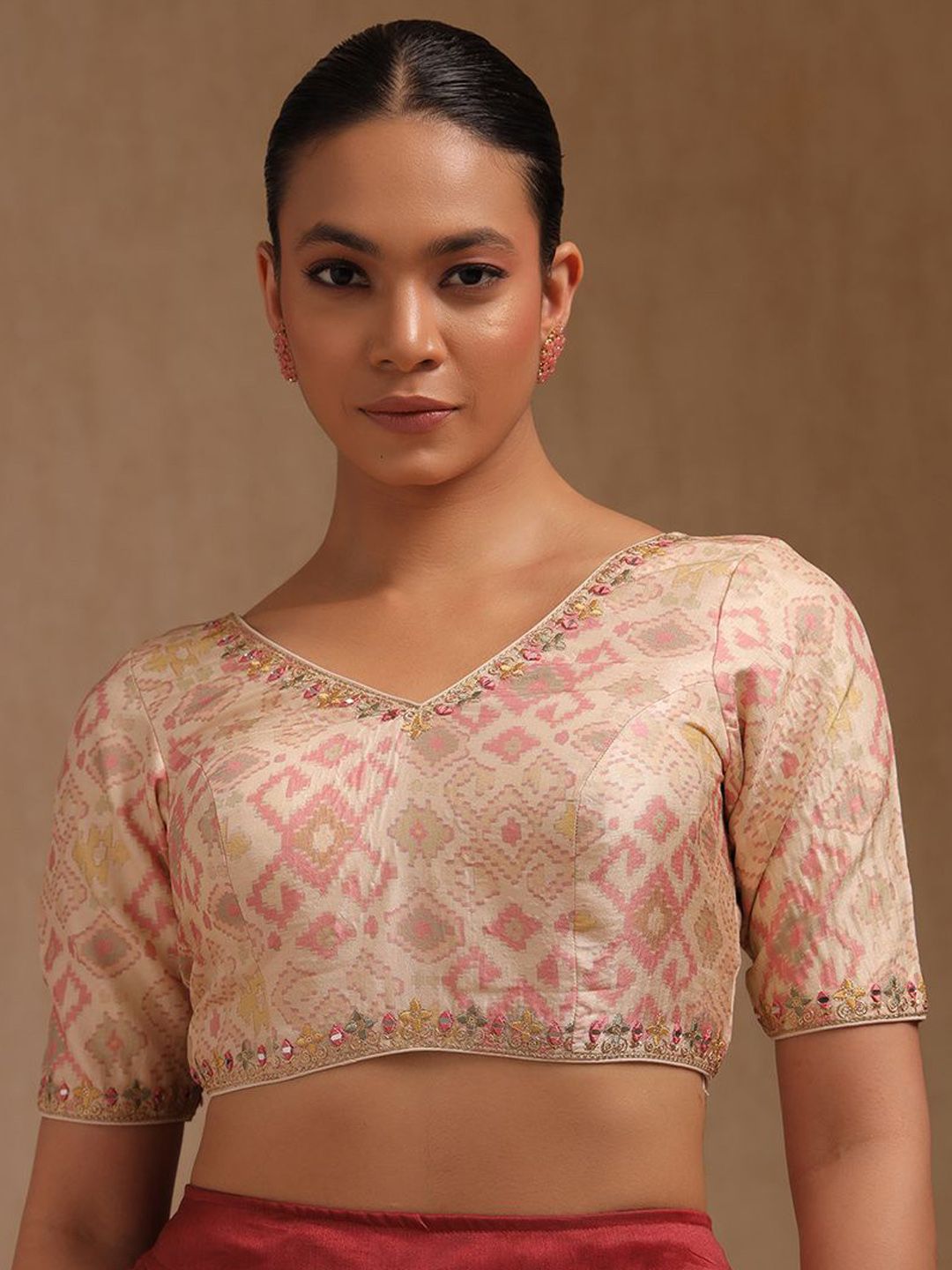 Soch Ethnic Motifs Printed Mirror Work V-Neck Padded Saree Blouse-image-38