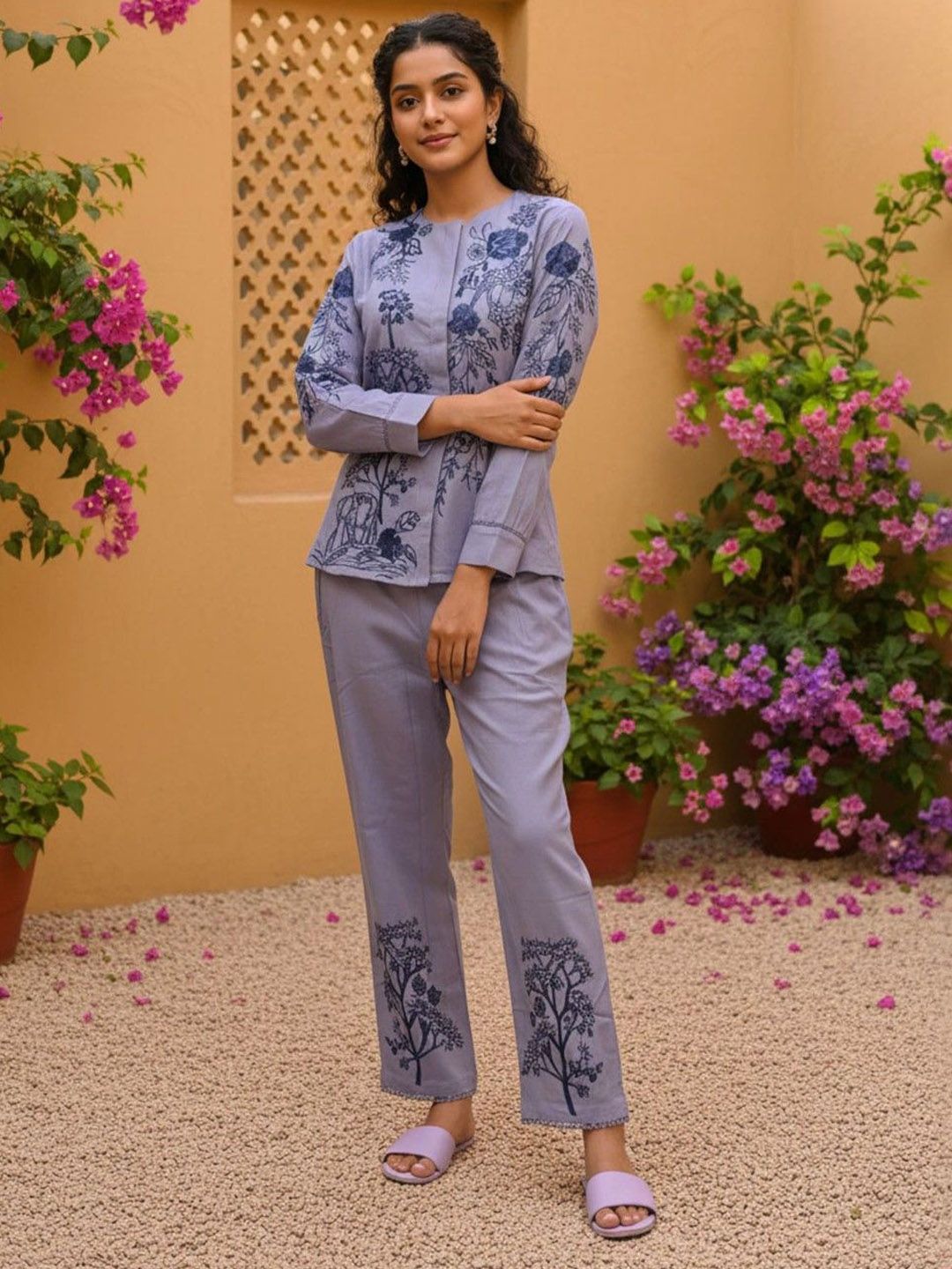 ZUMMER Embroidered Cotton Shirt With Trousers-picture-16