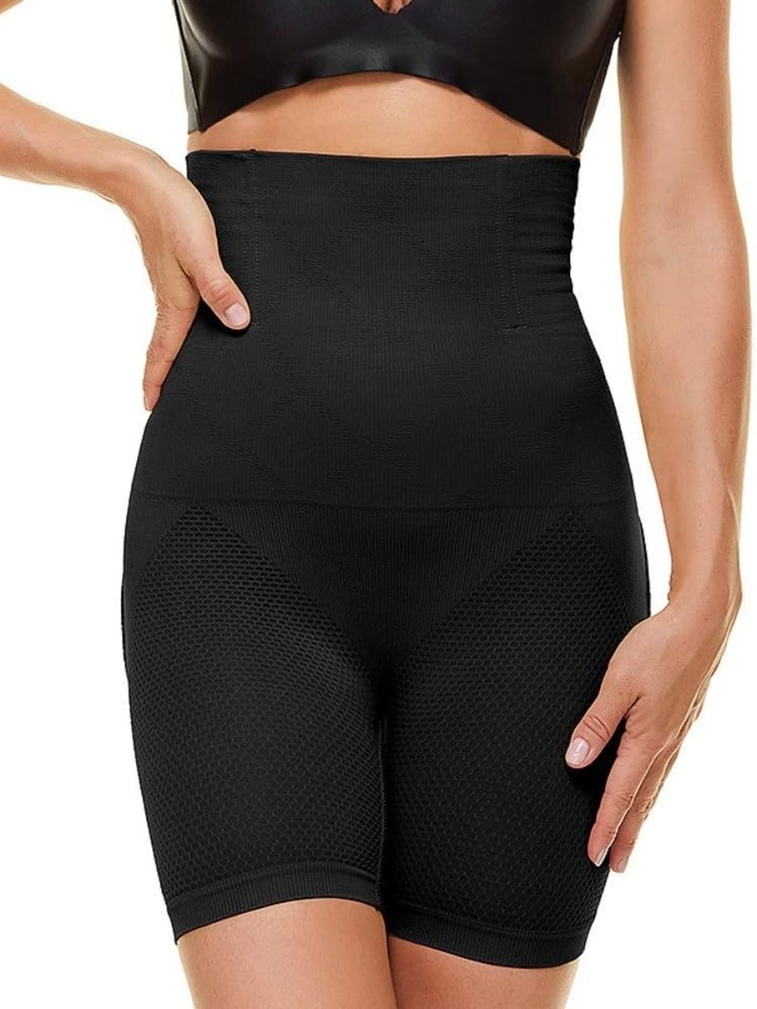 Neska Moda Women Black Solid Nylon Tummy & Thigh Shaper-picture-16