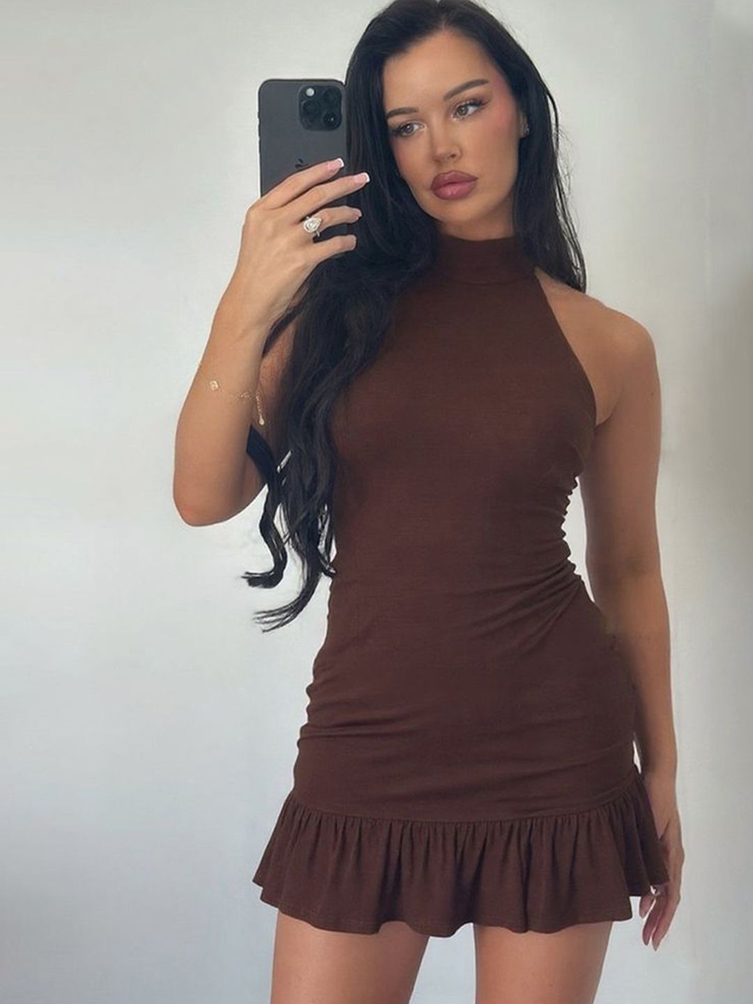 LULU & SKY Women Striped Halter Neck Ruffled Bodycon Mini Dress-picture-35