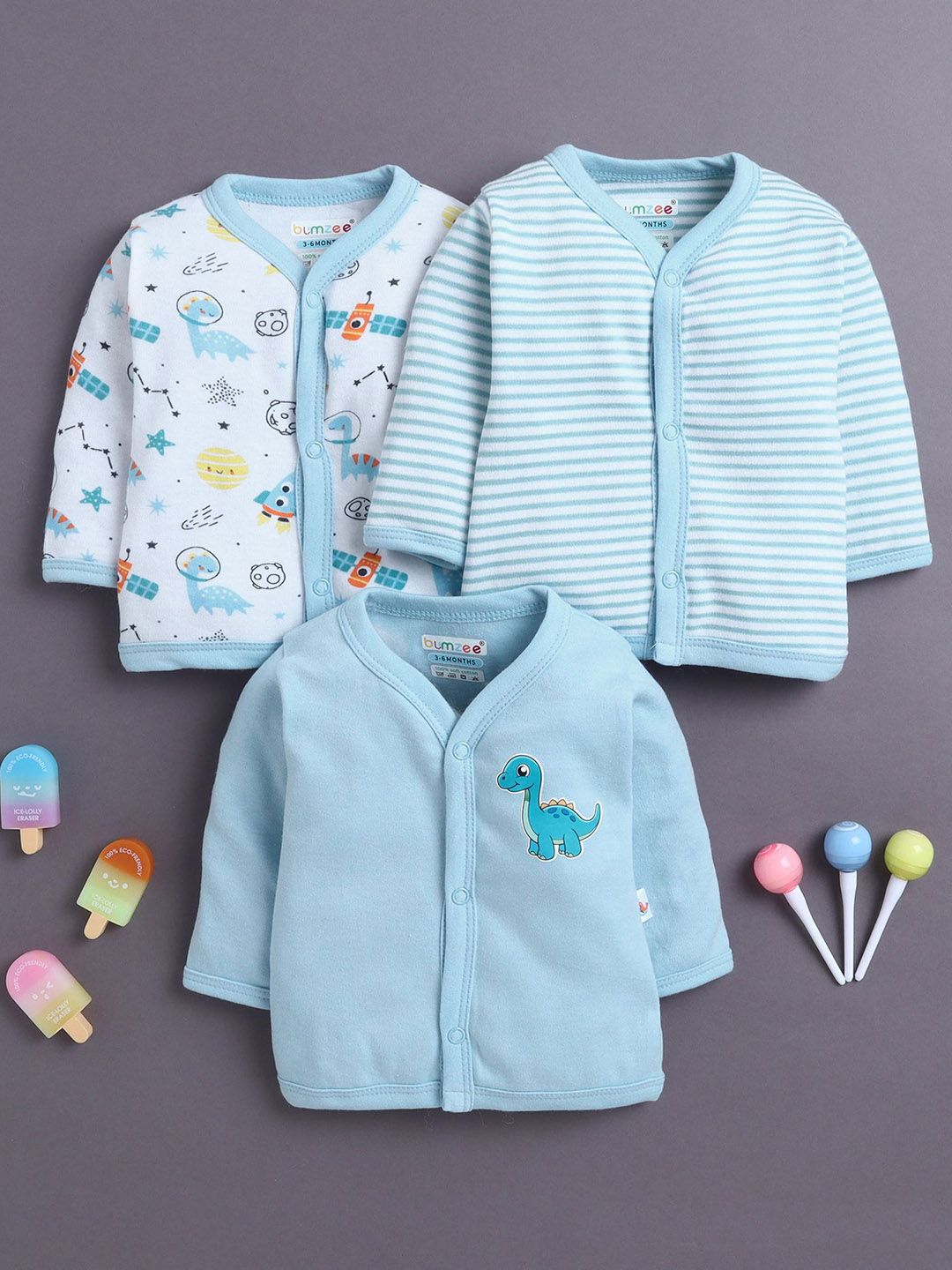 BUMZEE Infant Boys Pack Of 3 Printed Jhabla-picture-11