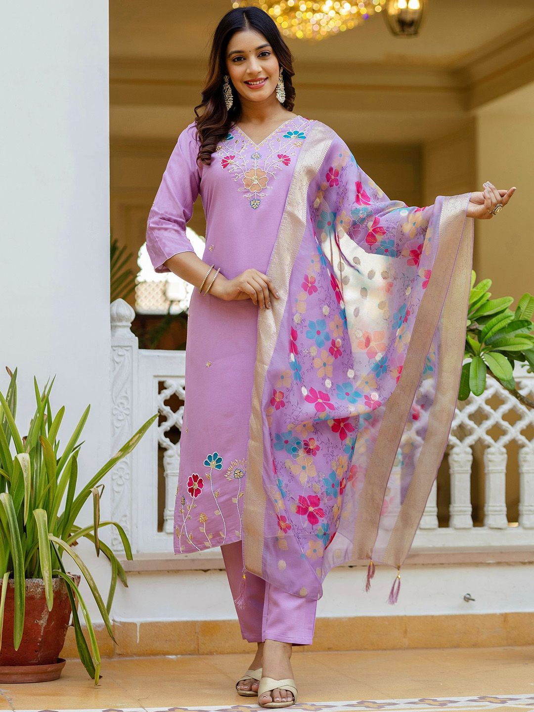 J.KANJI Women Floral Printed Kurta with Trousers & Dupatta-picture-28