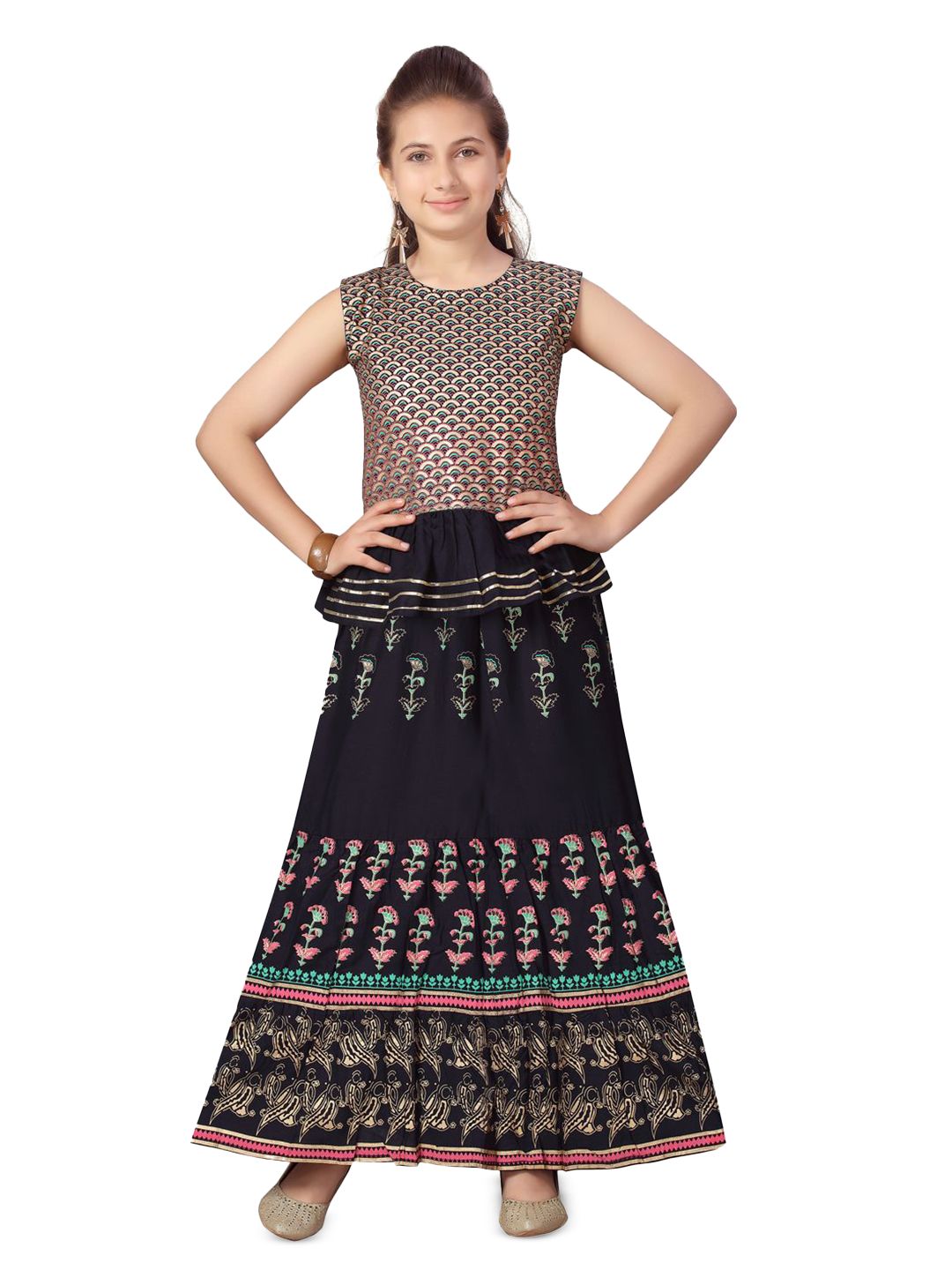 BAESD Girls Ethnic Motifs Printed Cotton Ready to Wear Lehenga & Blouse With Dupatta-picture-41