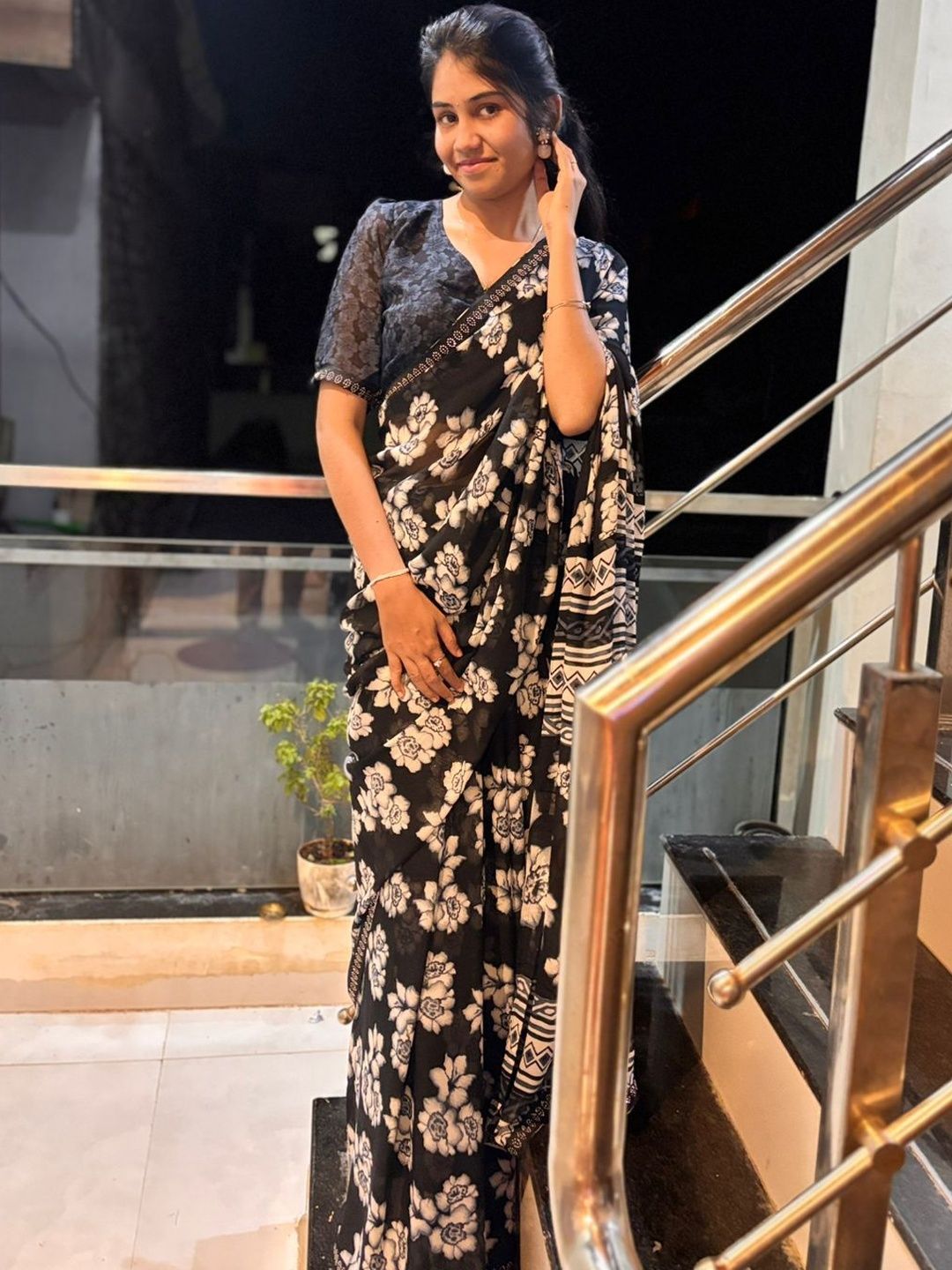 Moda Rapido Floral Beads and Stones Poly Georgette Designer Saree-picture-35