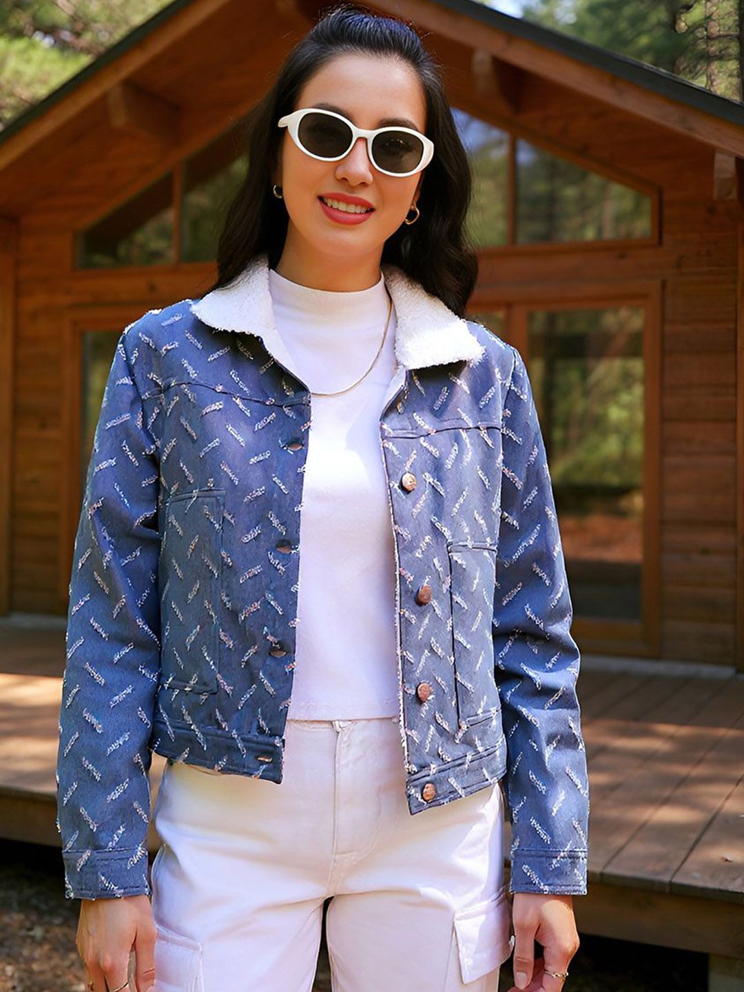 Campus Sutra Women Spread Collar Self Design Lightweight Denim Jacket-image-24