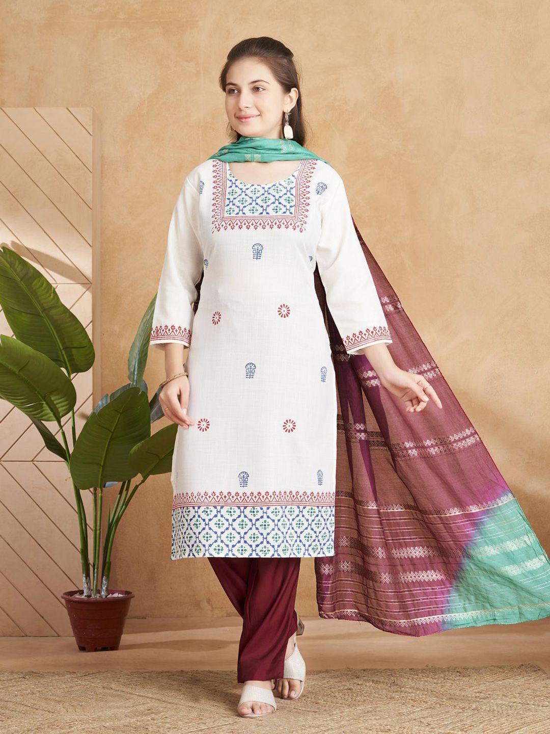 BAESD Girls Ethnic Motifs Printed Round Neck Pure Cotton Straight Kurta-picture-15