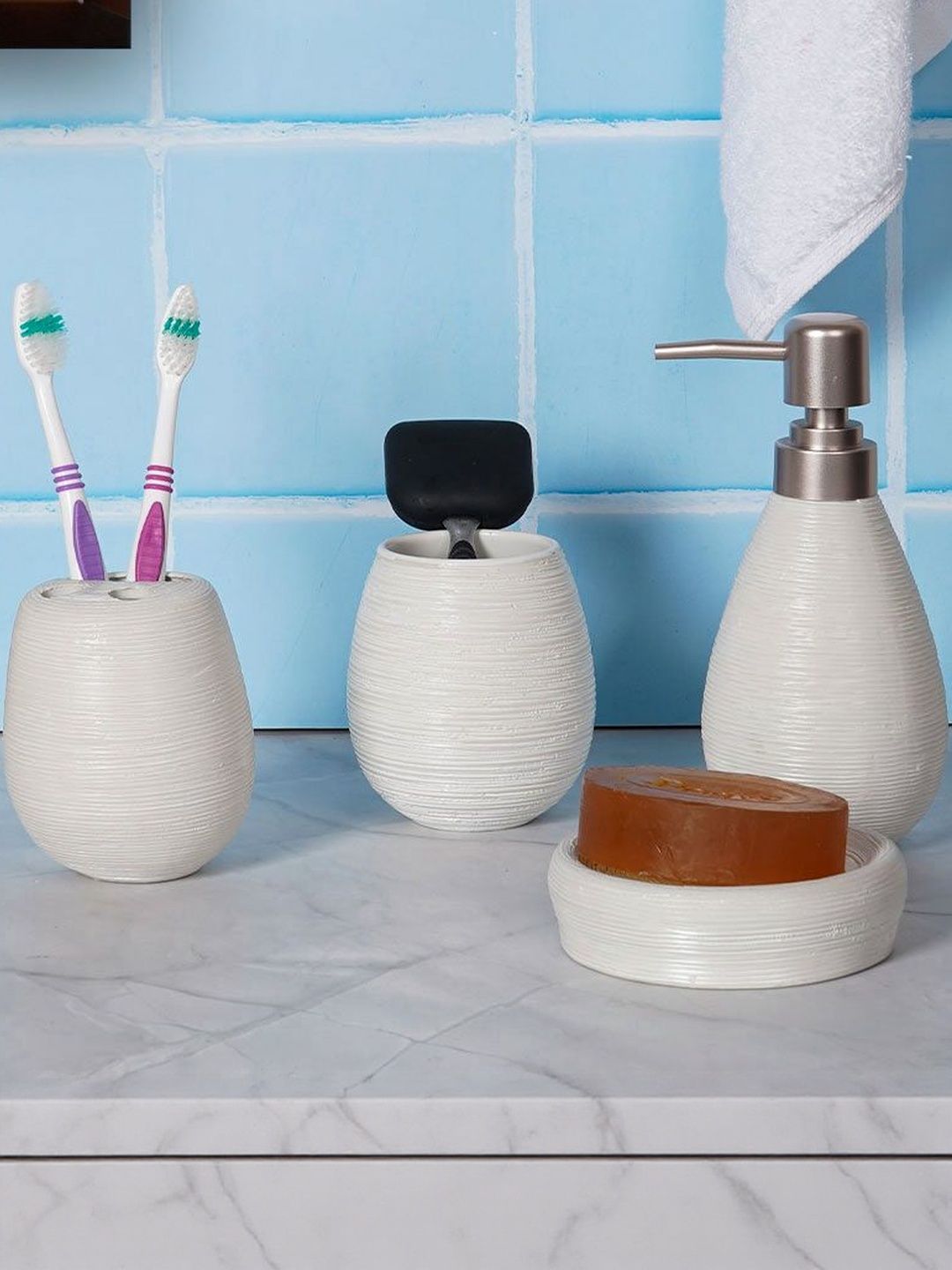 AARVI DECOR STUDIO White 4 Pieces Ceramic Bath Accessories Set-picture-25
