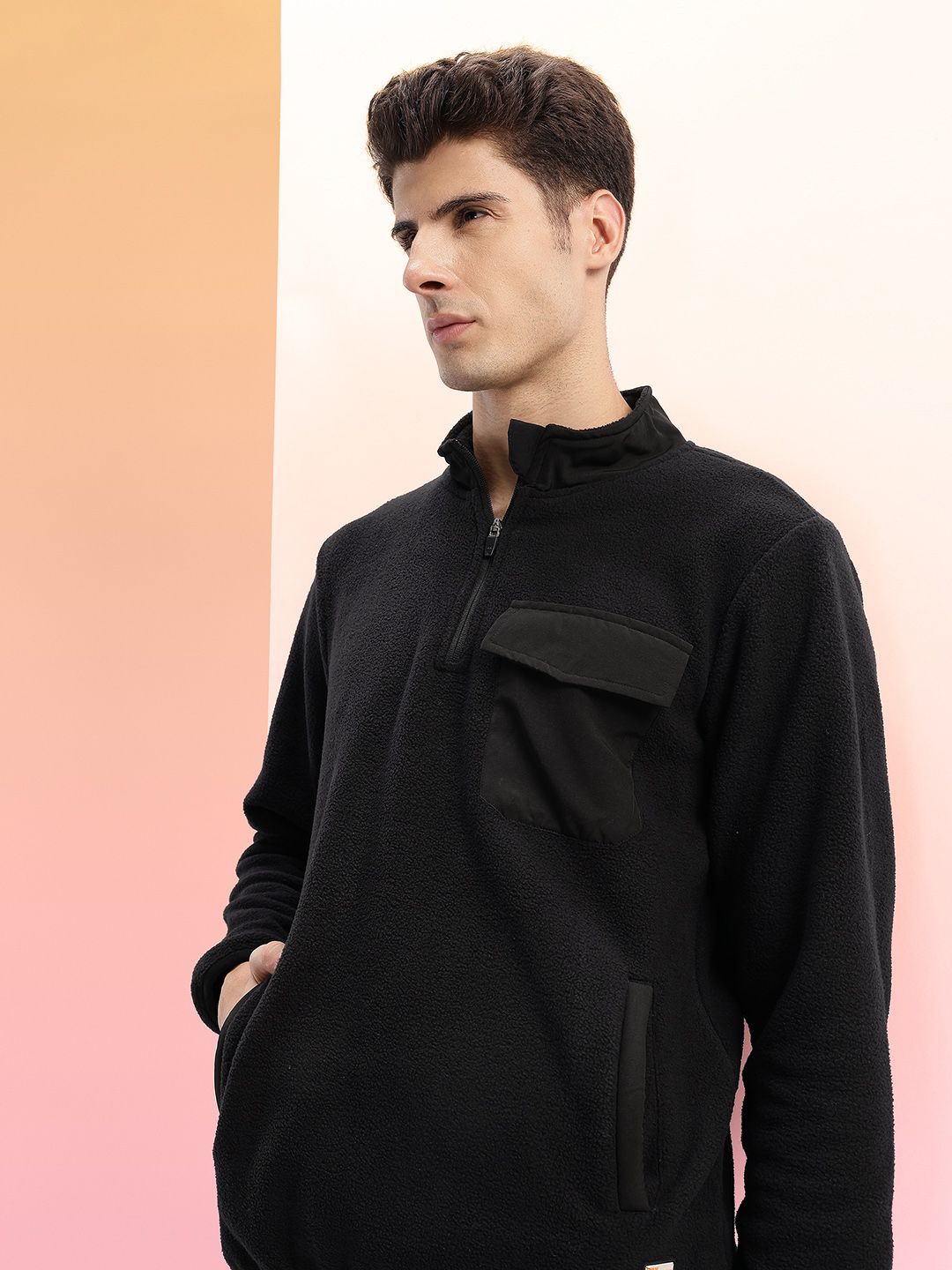 HRX by Hrithik Roshan Mock Collar Pocket Detail Fleece Outdoor Sweatshirt-image-37