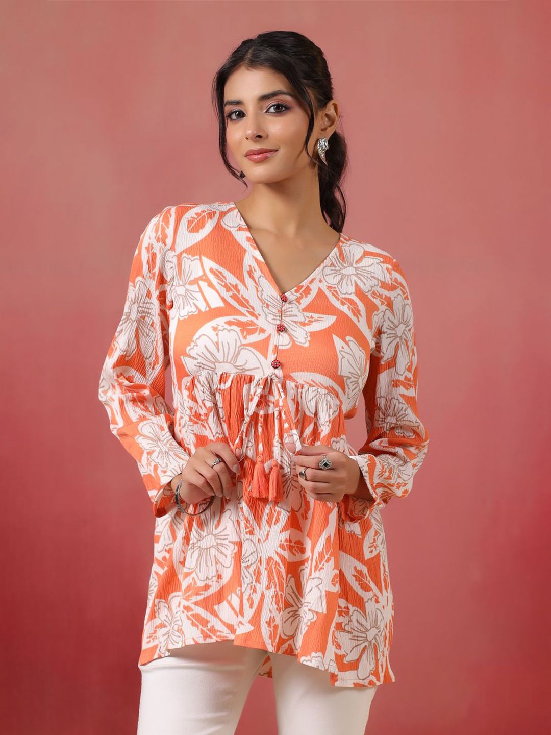 Neemiya Women Poly Crepe Floral Printed V-Neck Pleated Peplum Kurti-picture-12