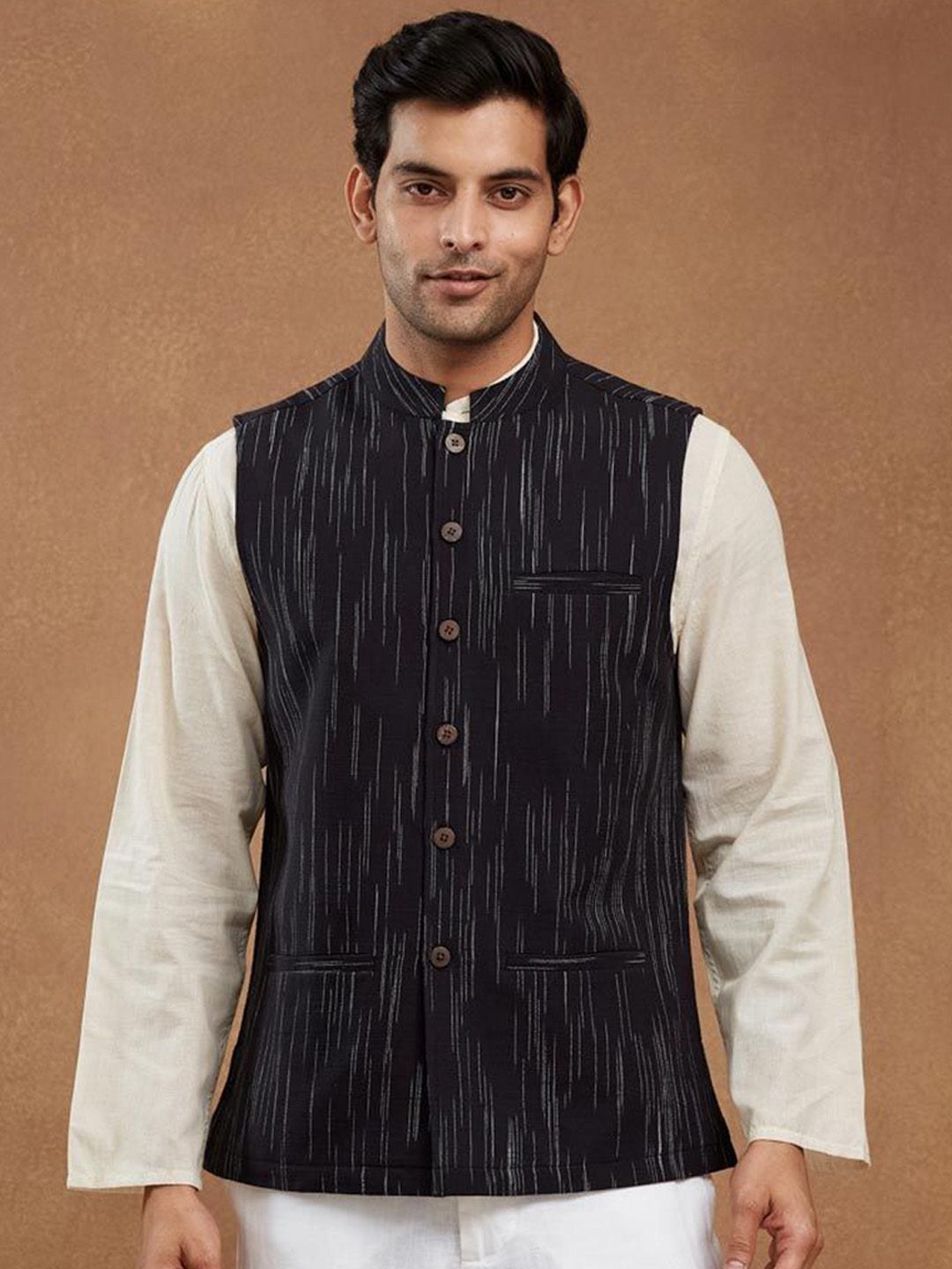 Fabindia Woven Design Cotton Mandarin Collar Nehru Jacket-picture-18