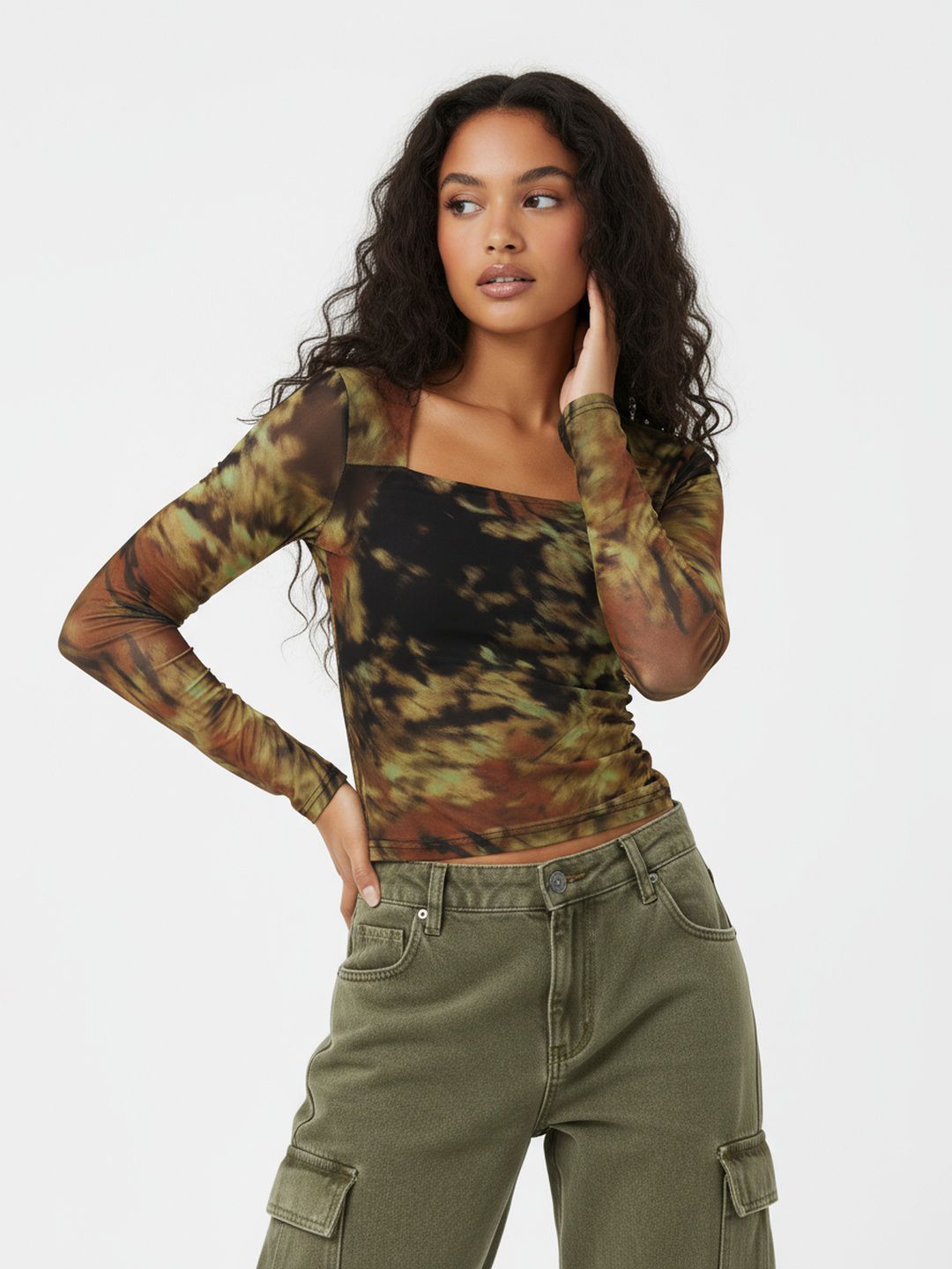 glitchez Abstract Printed Square Neck Fitted Top-picture-29