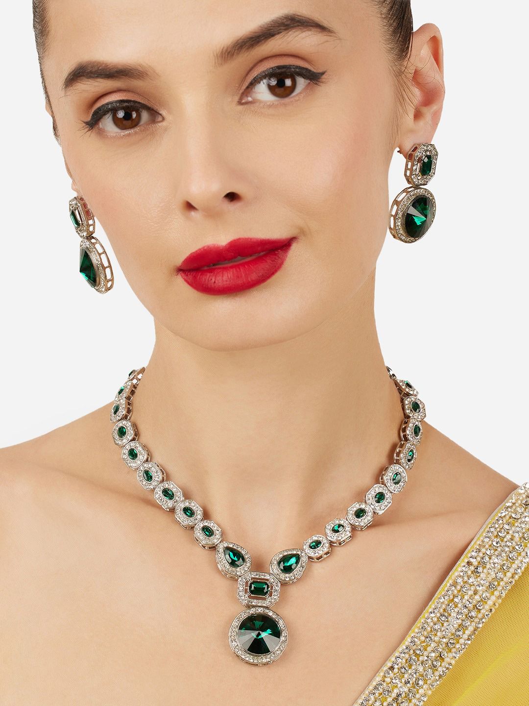 Zaveri Pearls Silver-Plated Austrian Diamonds Studded Necklace & Earrings-picture-34