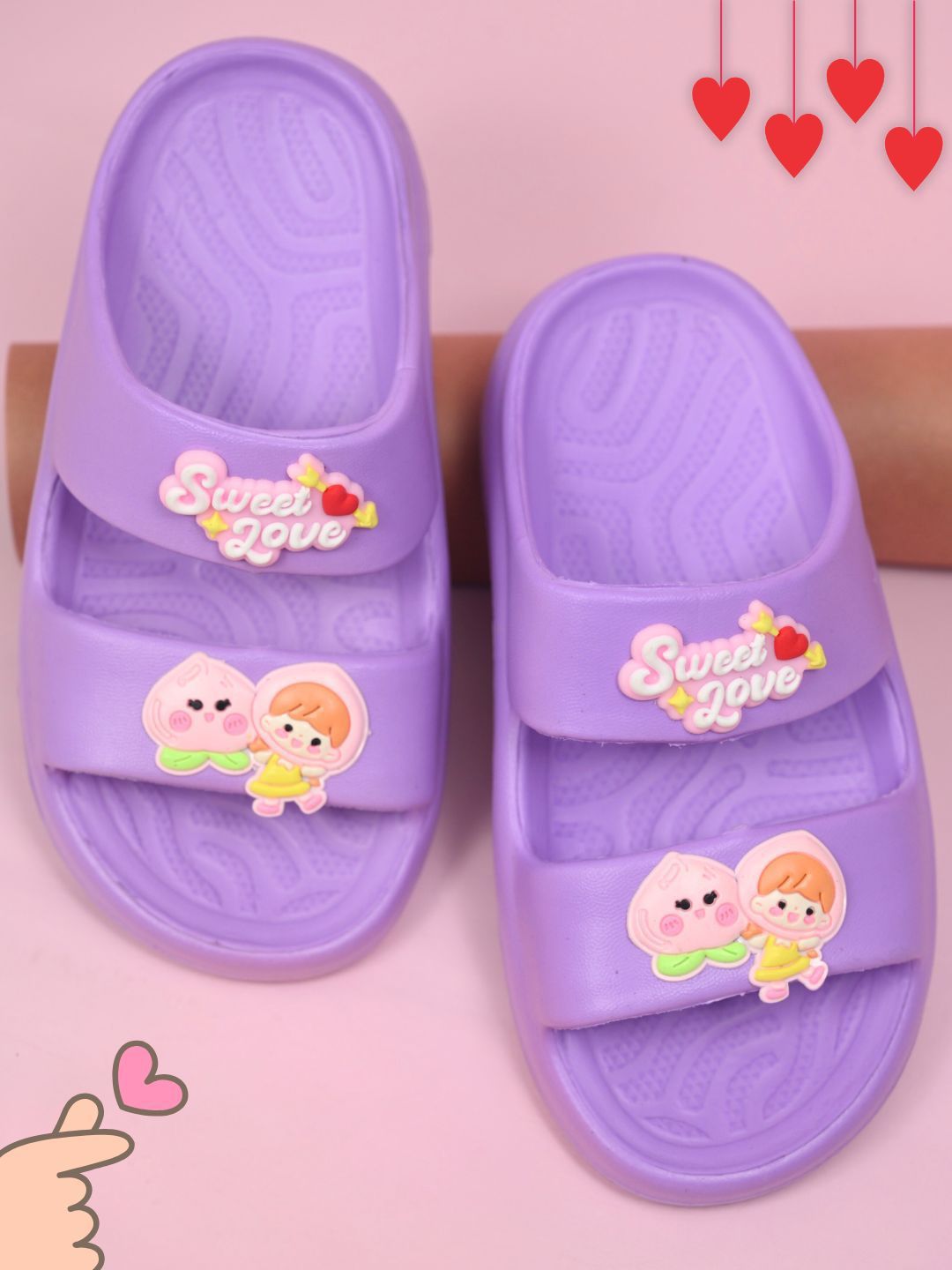 Yellow Bee Girls Embellished Double Strap Rubber Sliders-picture-56