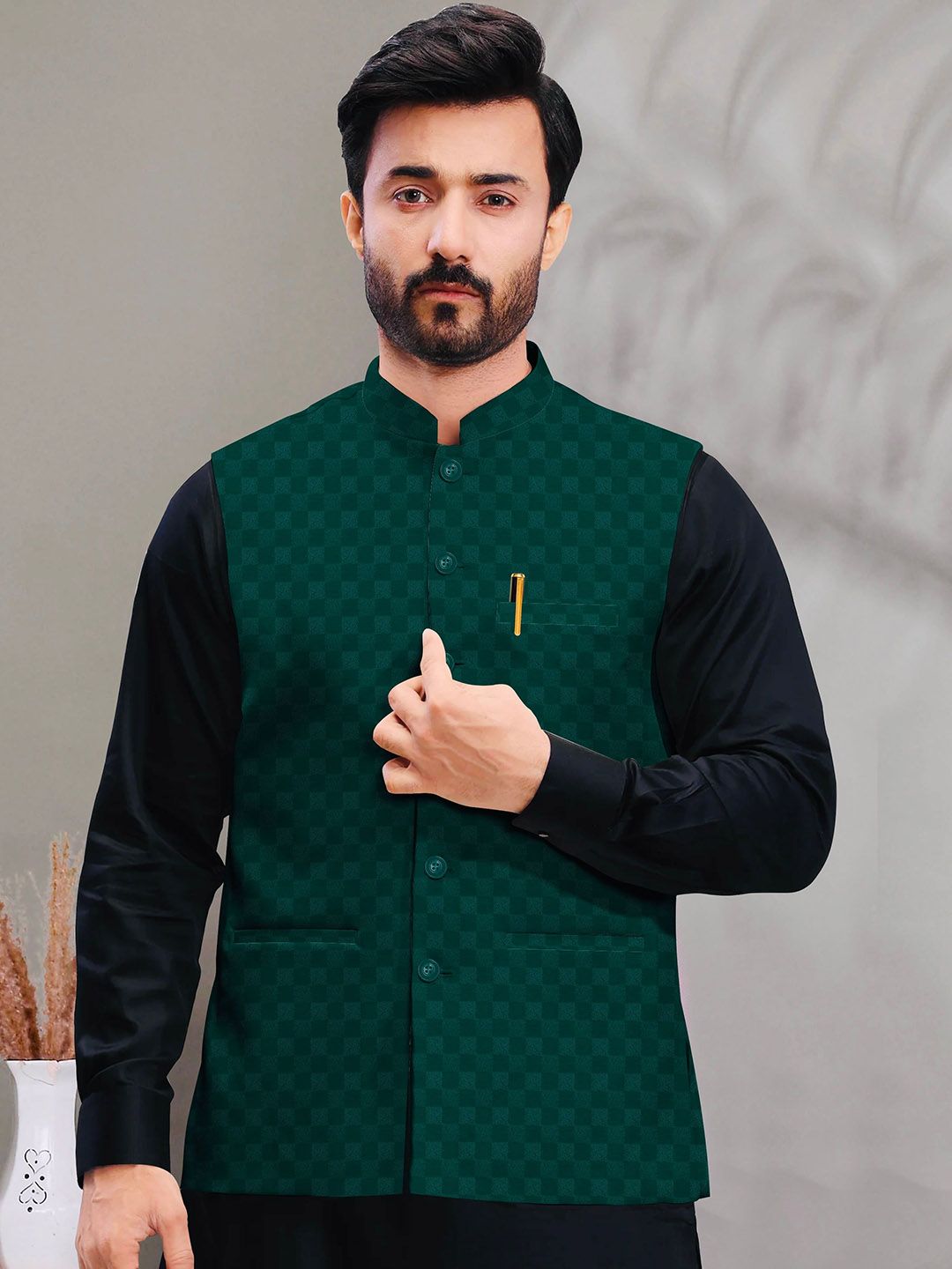 A A ENTERPRISES Men Woven Design Mandarin Collar Neck Nehru Jacket-picture-16