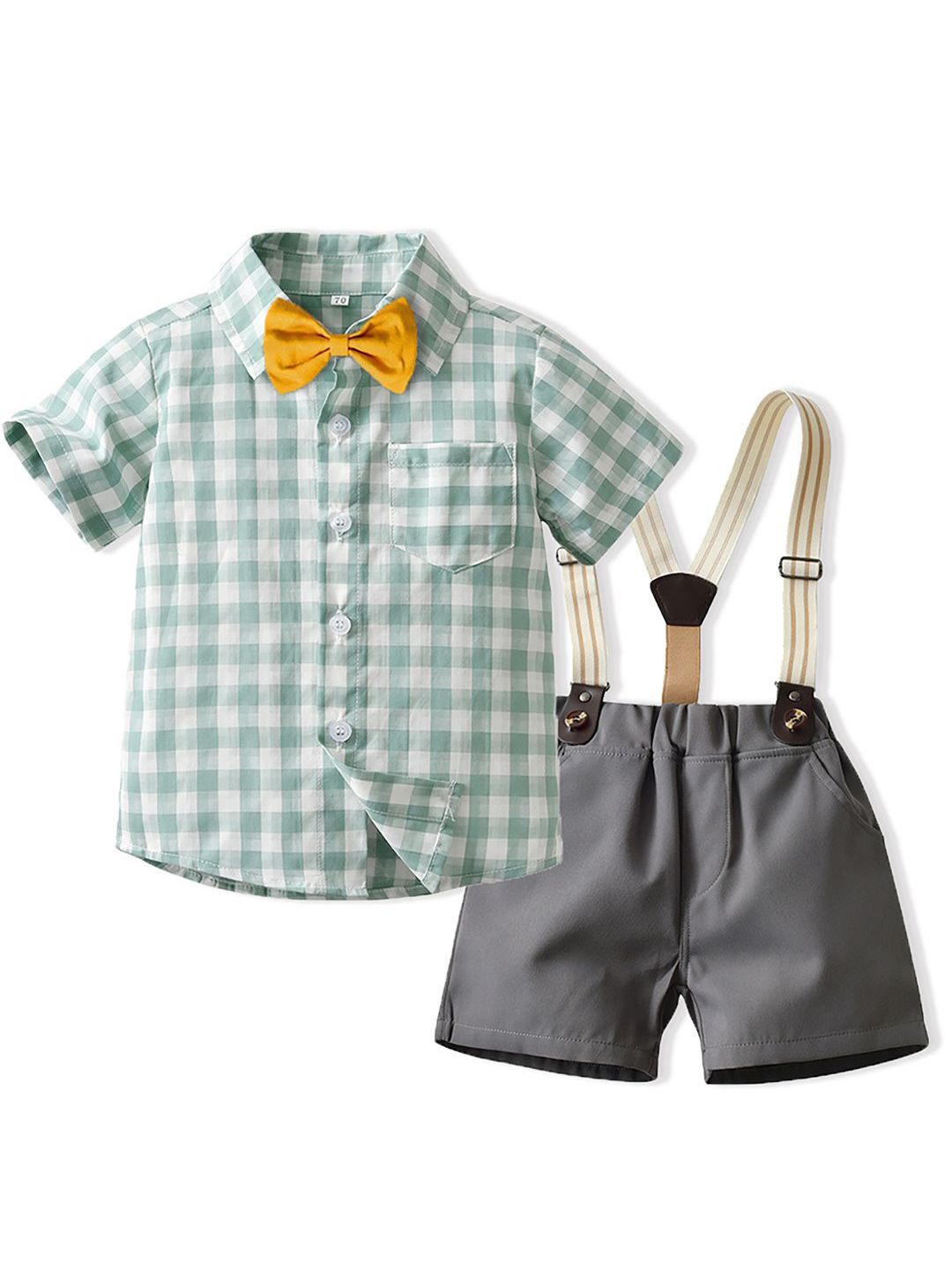 JC SPARKLE Boys Checked Shirt With Shorts & Suspenders-image-39