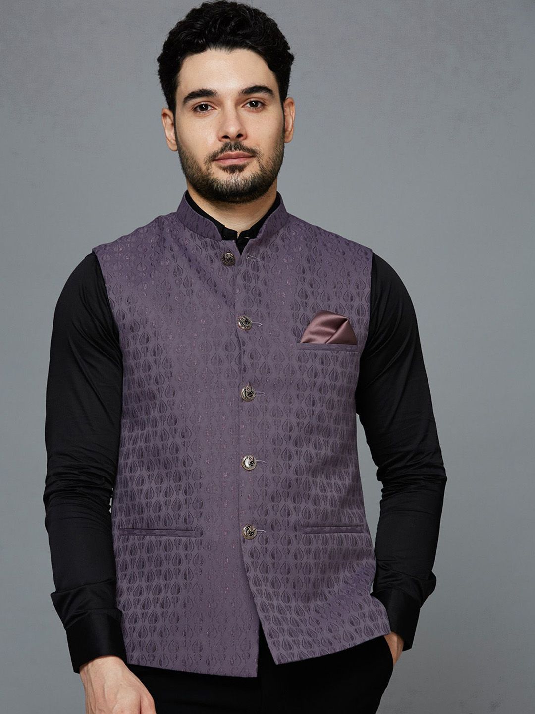 ESSAS club Men Geometric Woven Design Mandarin Collared Nehru Jackets-picture-41