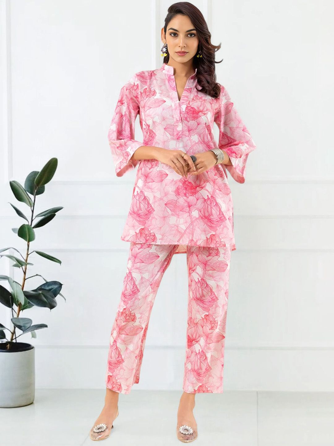 all about you Floral Printed Mandarin Collar Pure Cotton Tunic & Trousers-picture-10