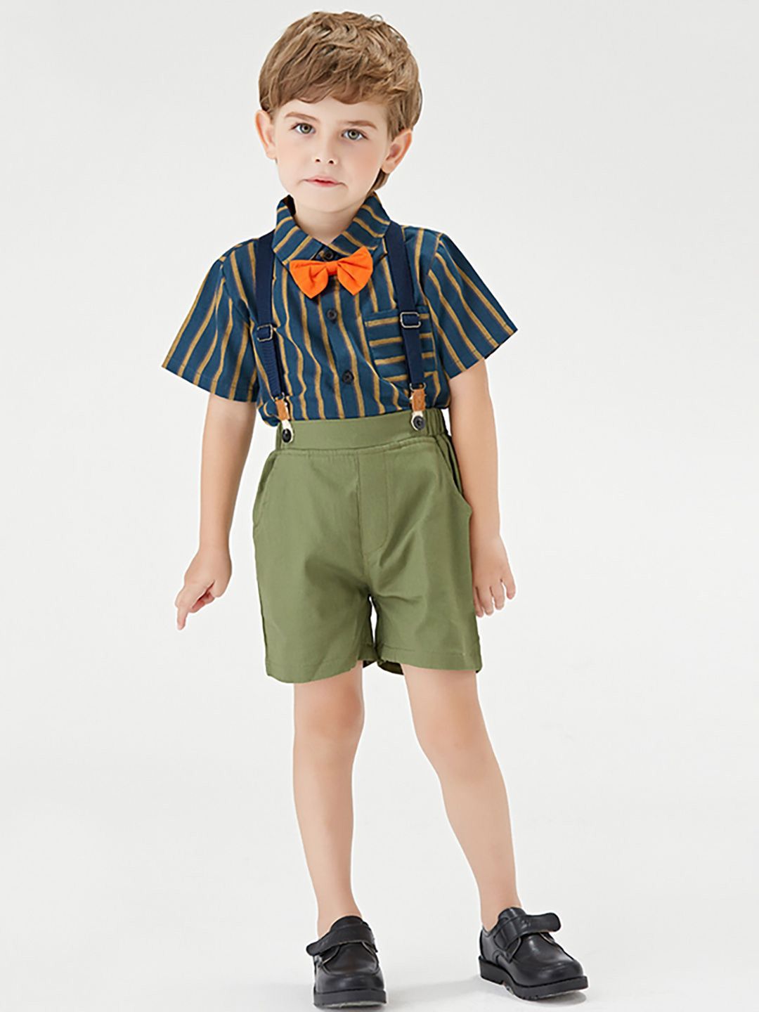 JC SPARKLE Boys Striped Short Sleeves Shirt With Shorts & Suspenders-image-45