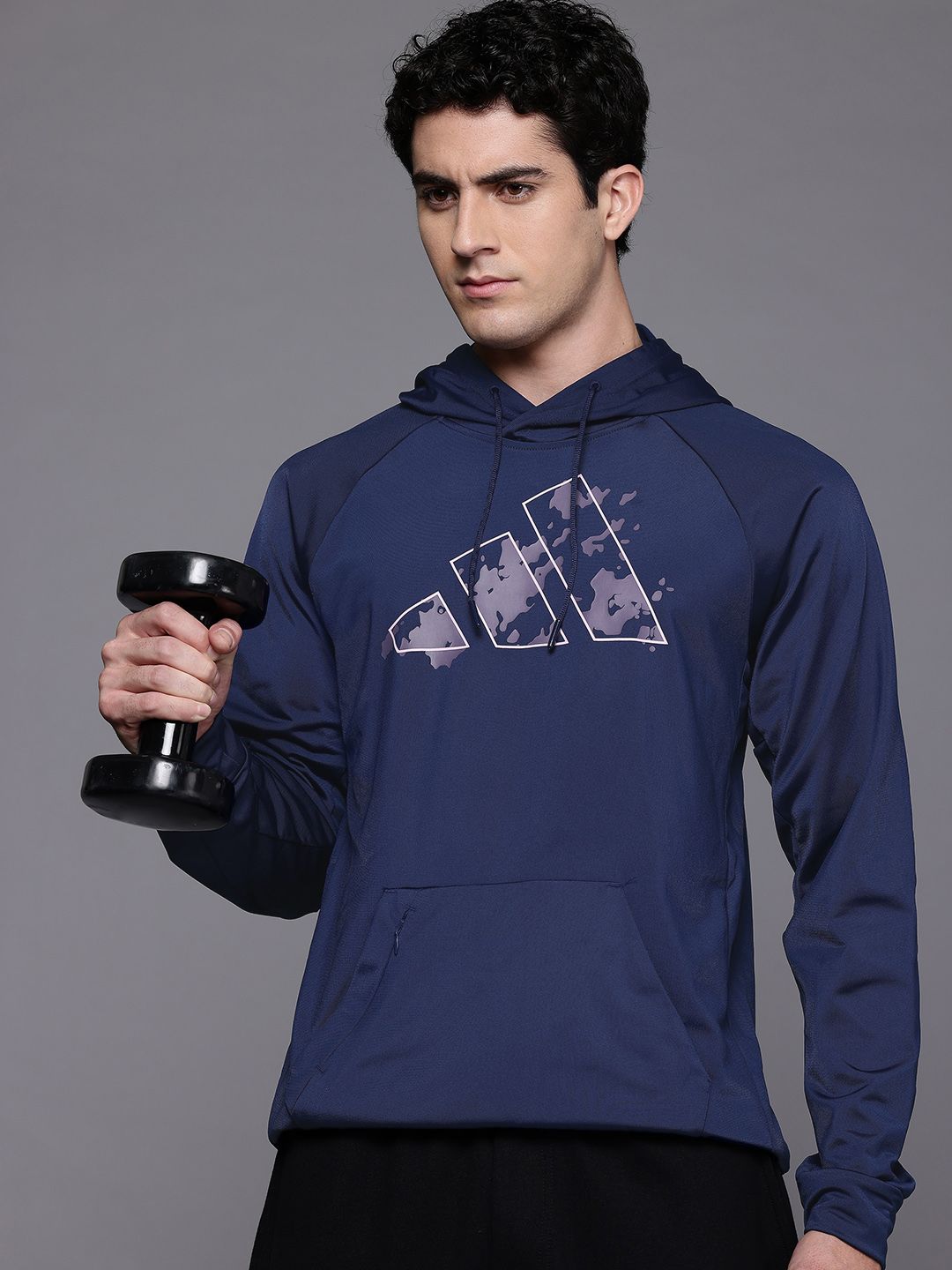 ADIDAS Brand Logo Print Hooded Aeroready Sweatshirt
