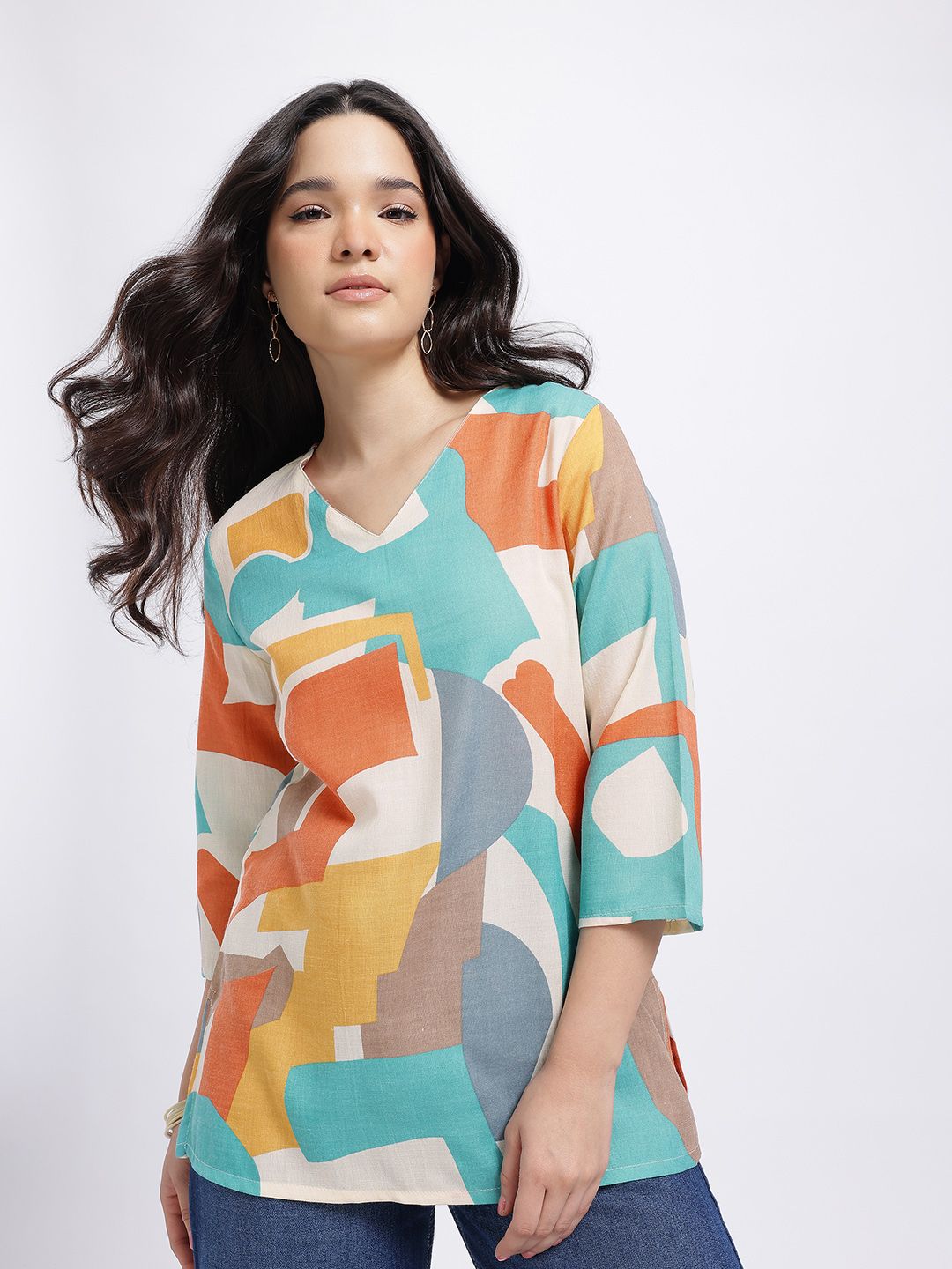 Anouk Rustic Abstract Printed V-Neck Kurti-picture-21