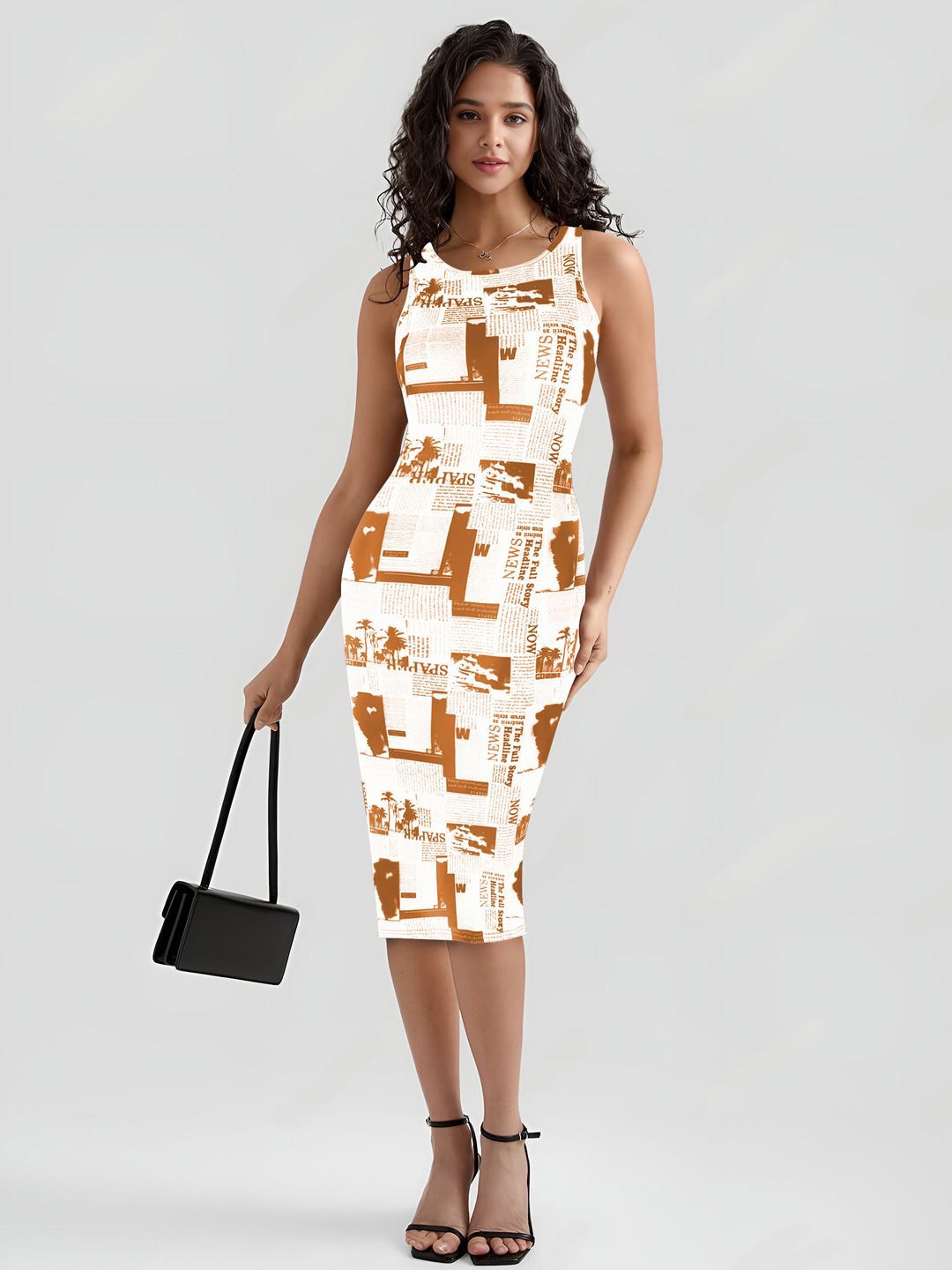 BAESD Women Typography Print Round Neck Bodycon Midi Dress-picture-21