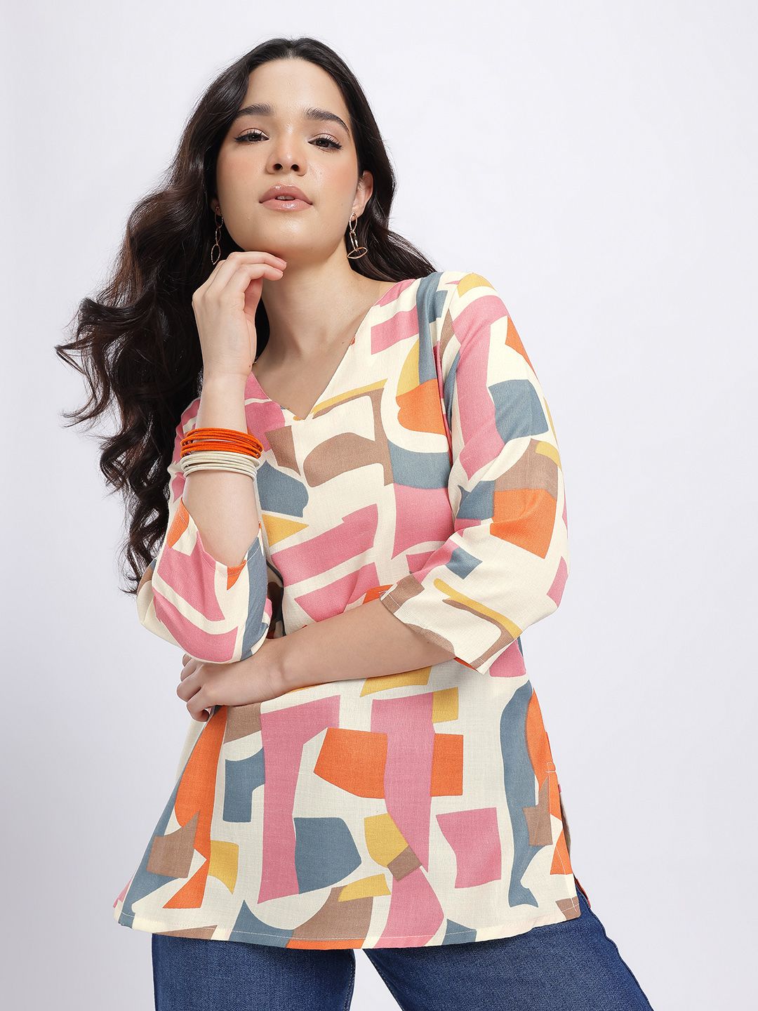 Anouk Rustic Abstract Printed V-Neck Straight Kurti-picture-15