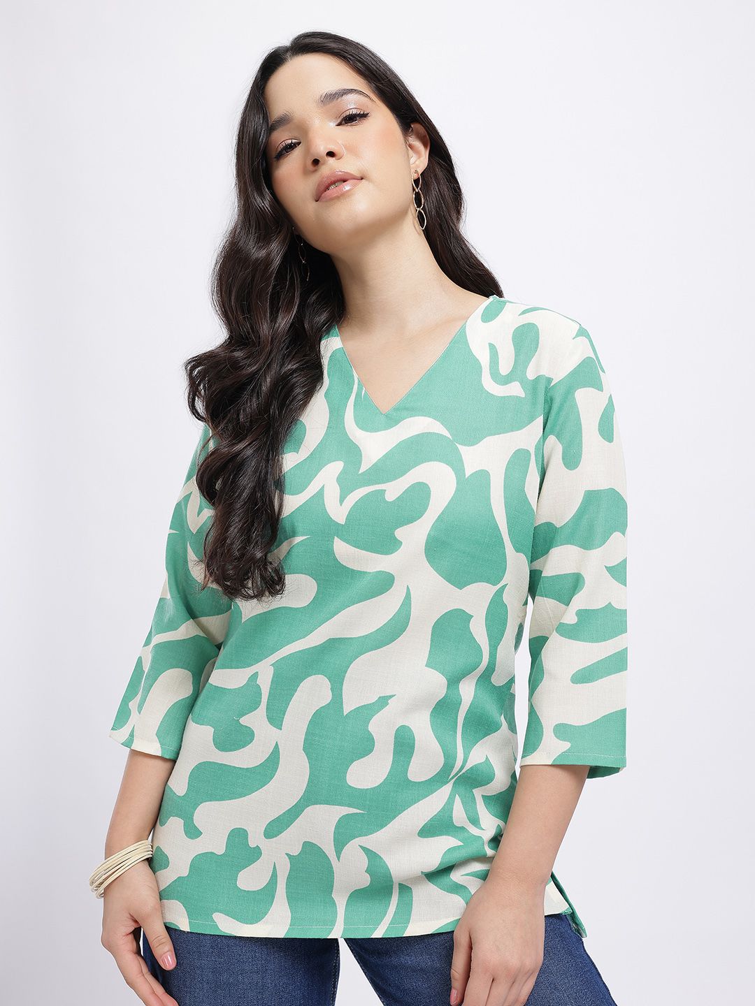Anouk Rustic Abstract Printed V-Neck Straight Kurti-picture-26