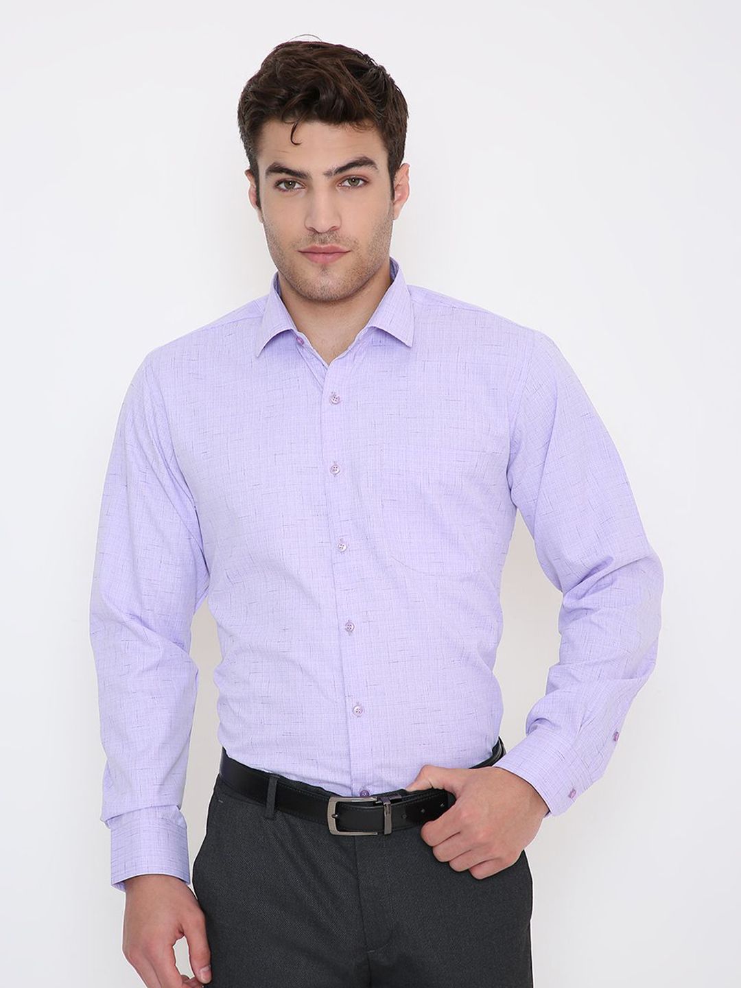Maharaja Men India Slim Fit Textured Spread Collar Formal Shirt-picture-56