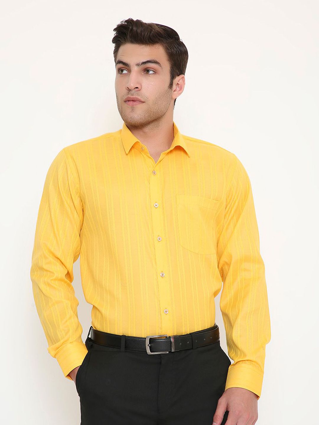 Maharaja Men India Slim Fit Vertical Striped Spread Collar Formal Shirt-picture-26