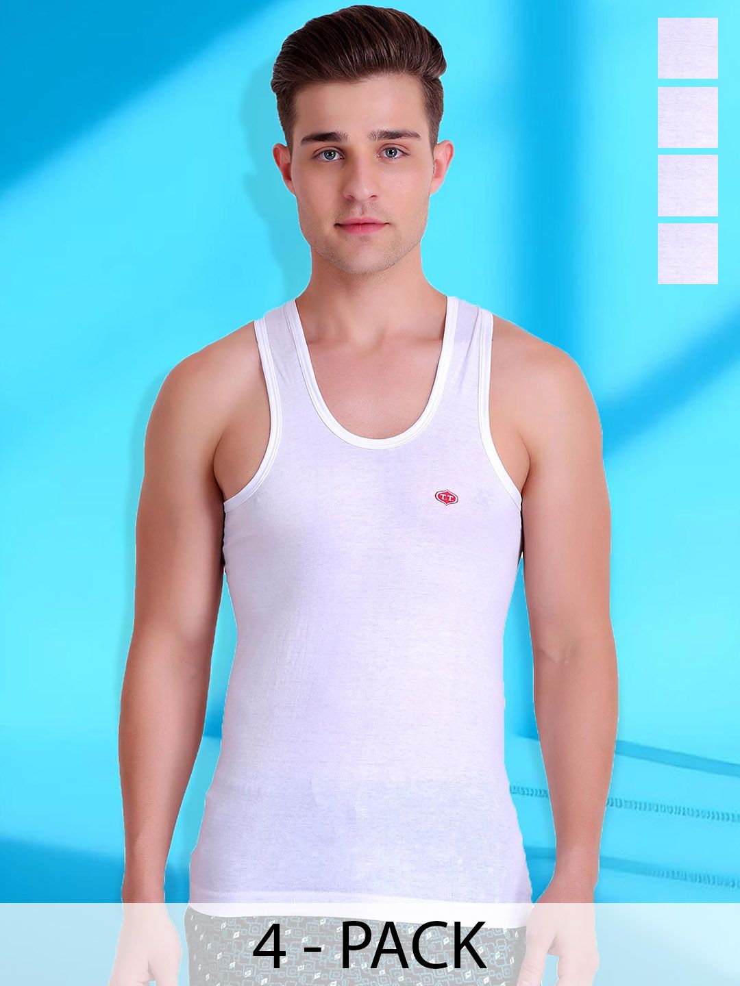 T.T. Men Pack Of 4 Scoop Neck Pure Cotton Undershirt Vests-picture-40