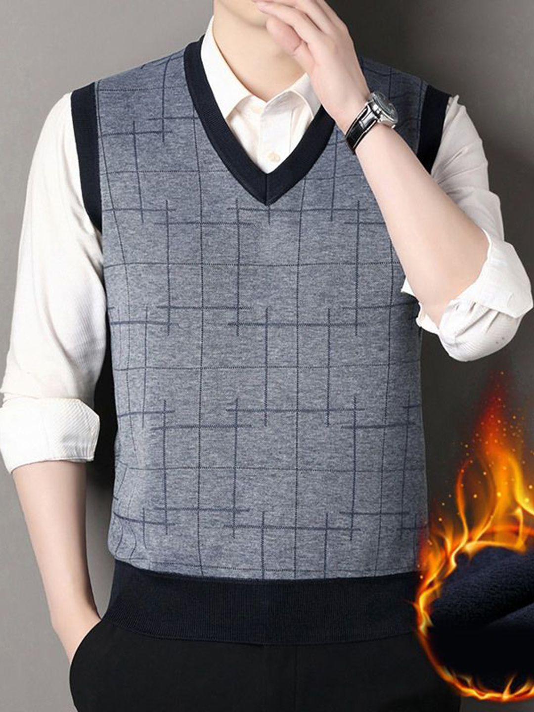 StyleCast x Revolte Men Geometric Printed V-Neck Sweater Vest-picture-26