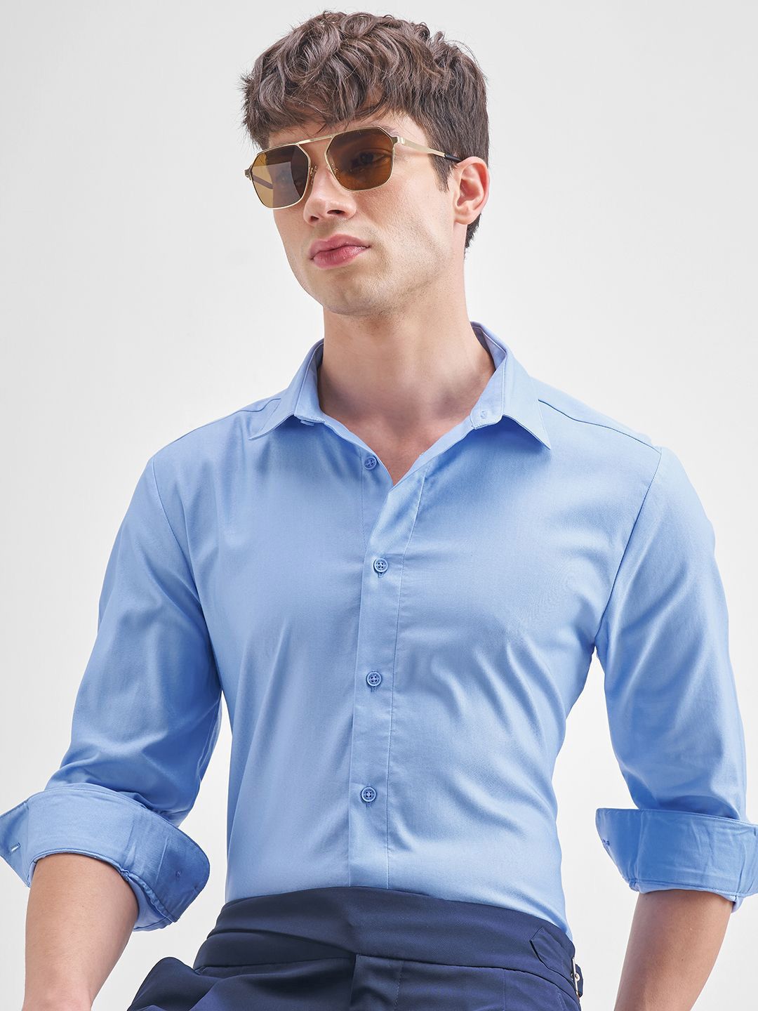 HIGHLANDER Men Solid Spread Collar Formal Shirt-picture-16