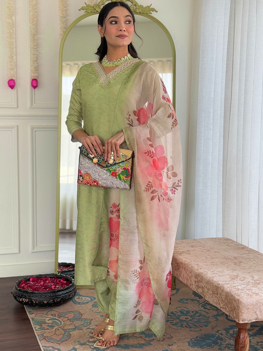 J.KANJI Women Floral Printed Kurta with Salwar & Dupatta-picture-34