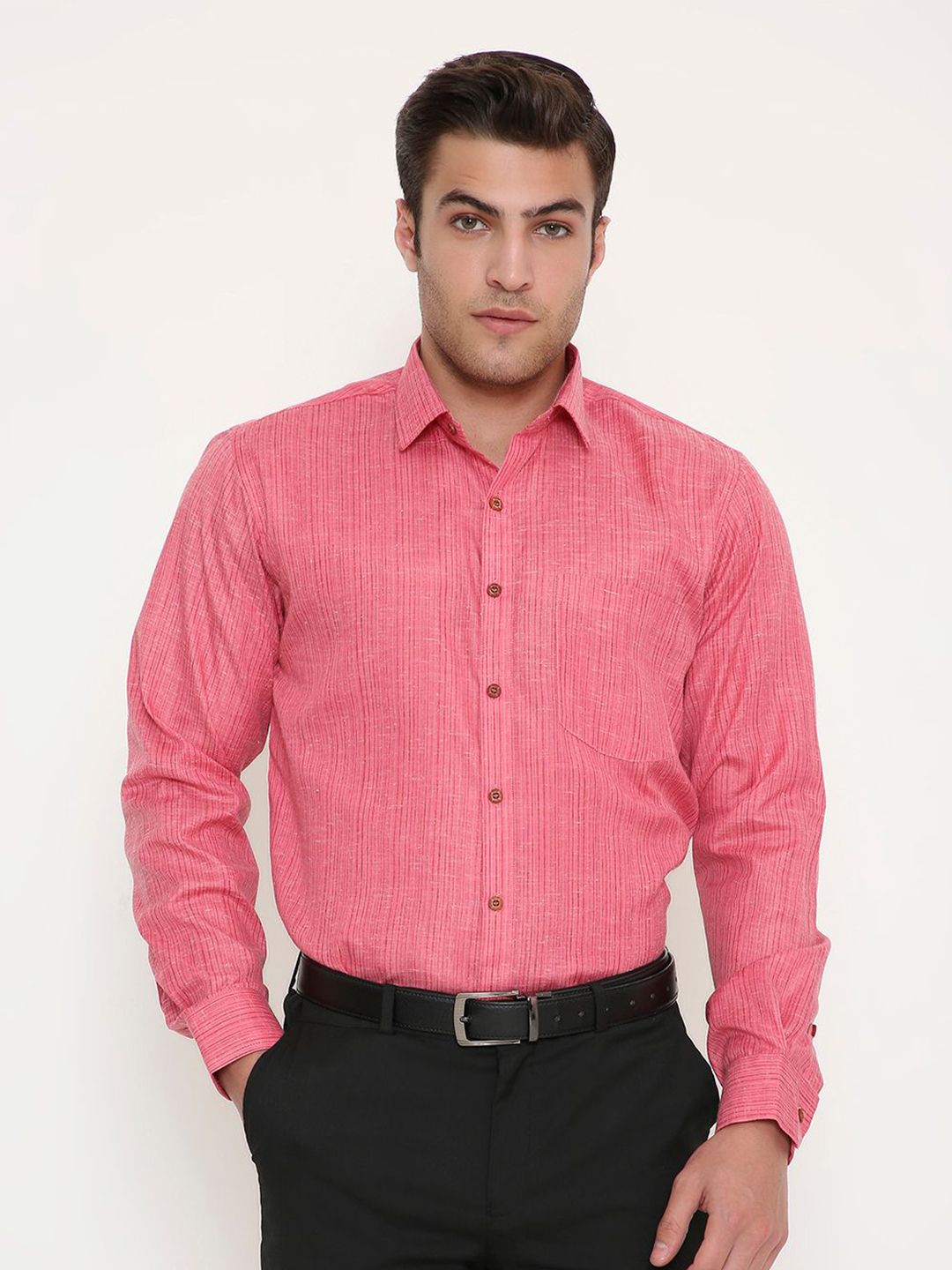 Maharaja Men India Slim Fit Textured Spread Collar Formal Shirt-picture-36