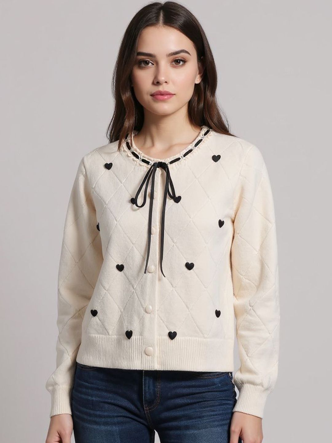 bebe Women Geometric Self Design Round Neck Applique Sweaters-picture-37