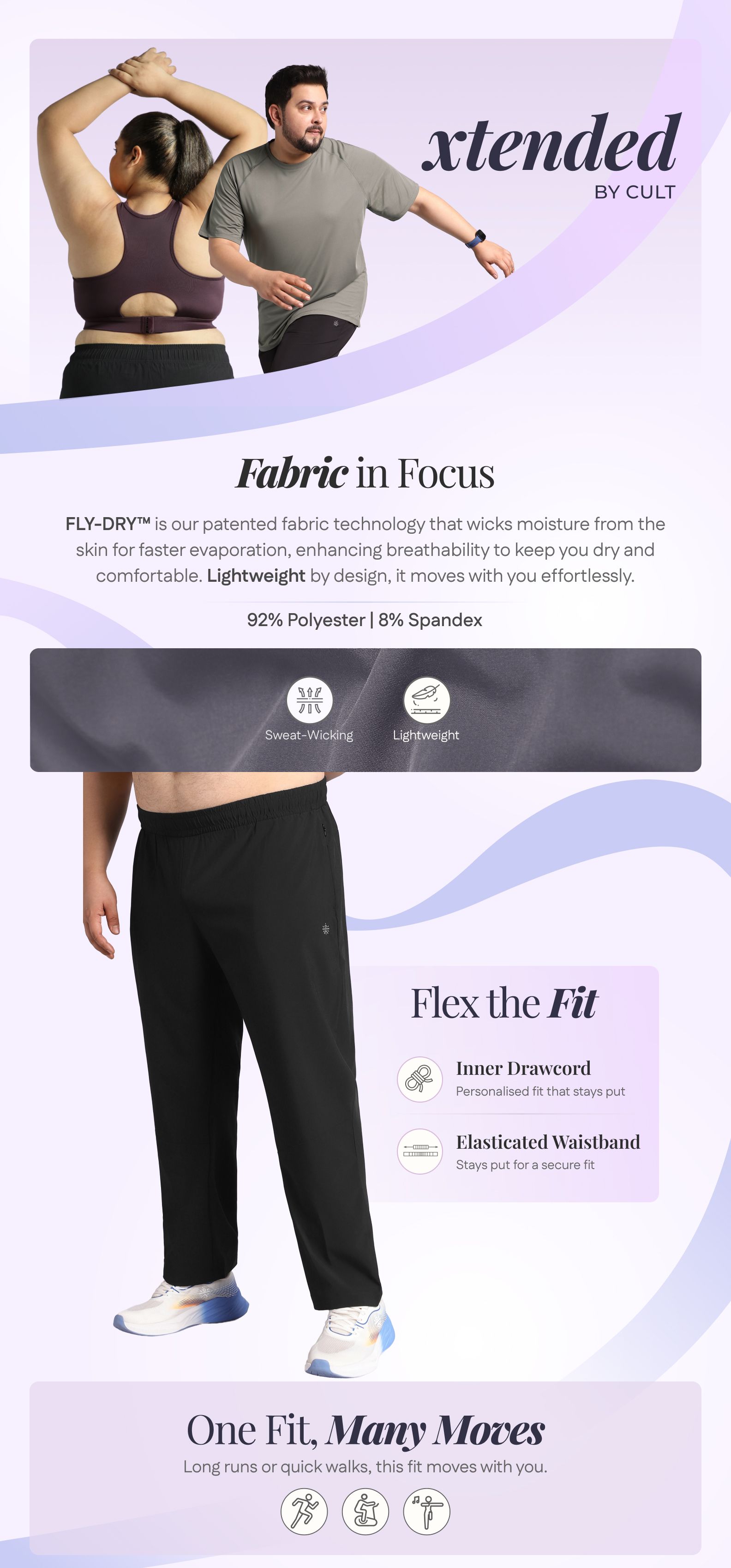 Buy CULT Men Black Runner's Essential Plus Size Trackpants - Track