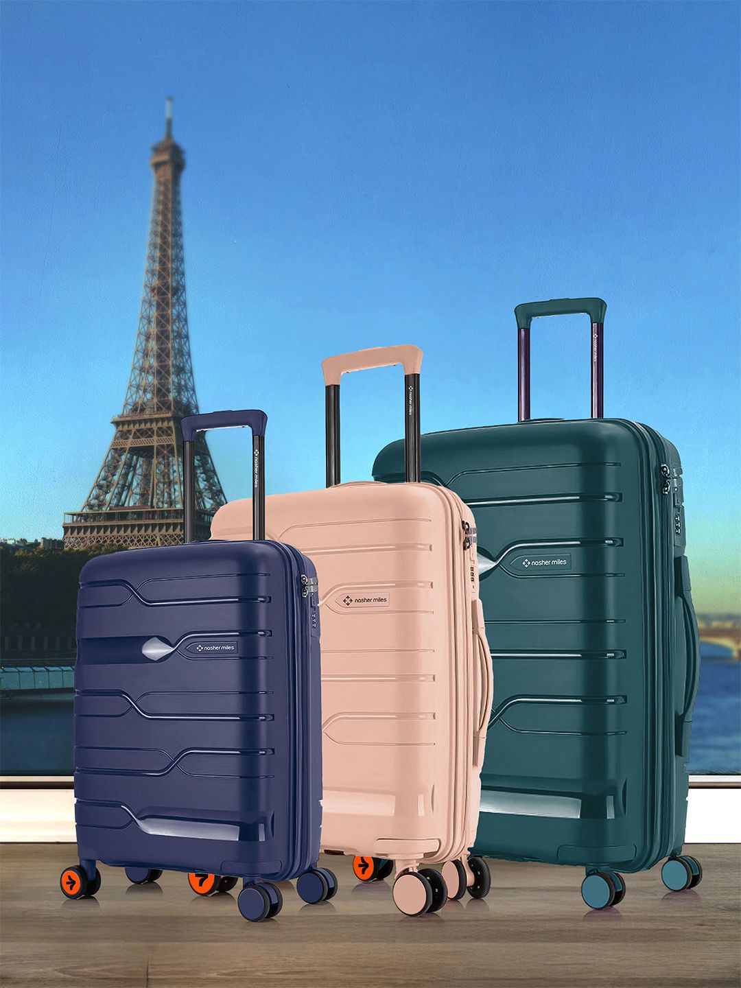 Nasher Miles Paris Set of 3 Hard-Sided Polypropylene Luggage Trolley Bags-picture-37