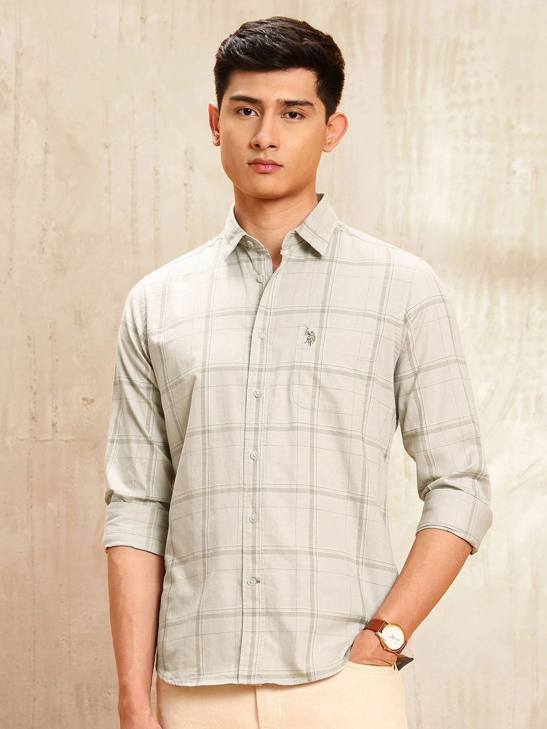 U.S. Polo Assn. Denim Co. Men Windowpane Checked Spread Collar Pure Cotton Casual Shirt-picture-23