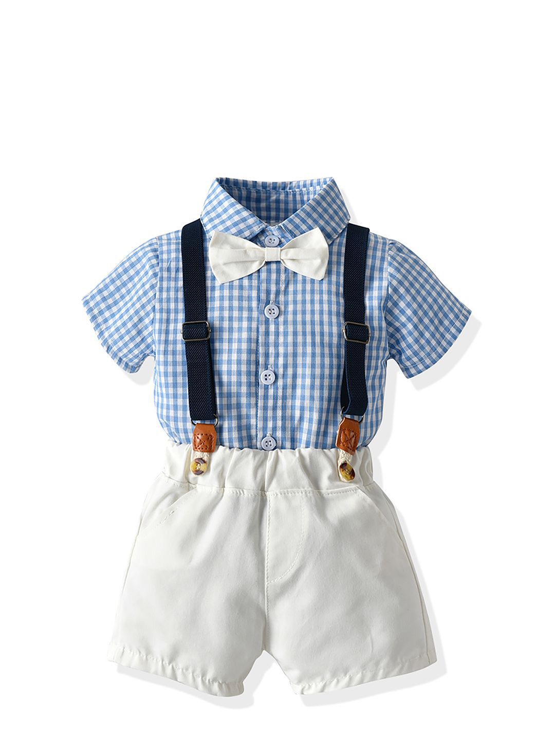 JC SPARKLE Boys Checked Shirt With Shorts & Suspenders-image-9