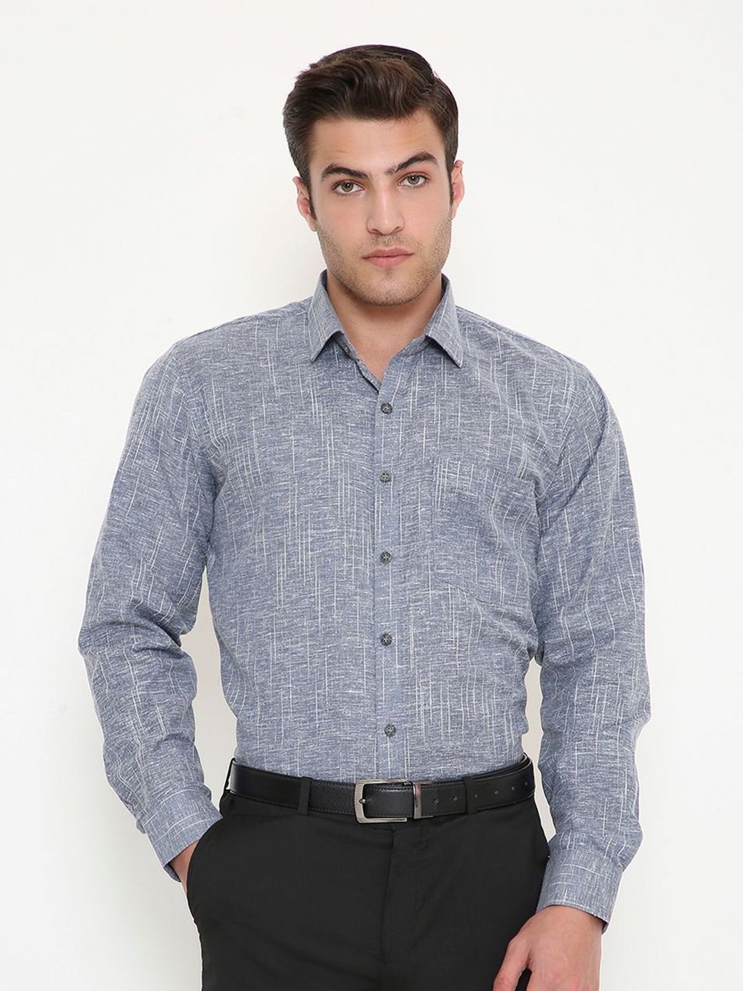 Maharaja Men India Slim Fit Textured Spread Collar Formal Shirt-picture-19
