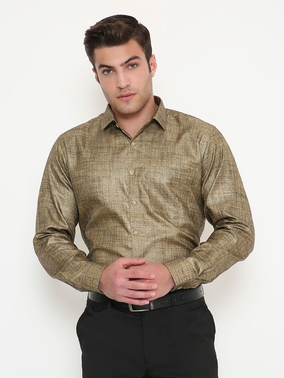 Maharaja Men India Slim Fit Textured Spread Collar Formal Shirt-picture-50
