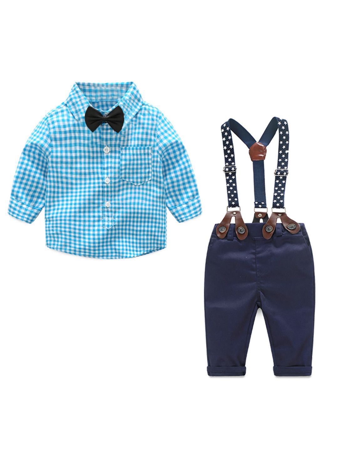 JC SPARKLE Boys Checked Long Sleeves Shirt With Trouser & Suspenders-image-44