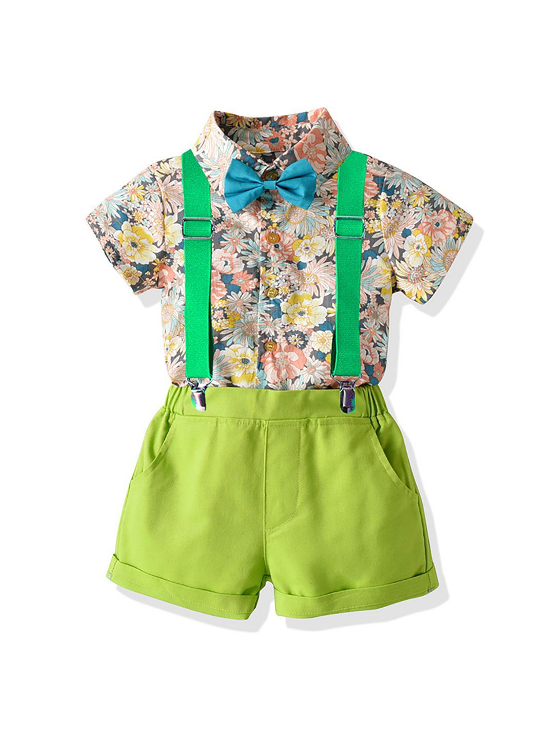 JC SPARKLE Boys Printed Short Sleeves Shirt With Shorts & Suspenders-image-0